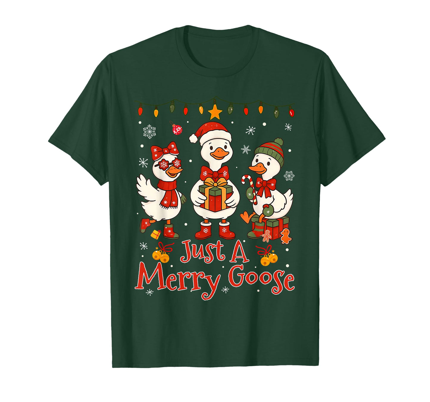 Just A Merry Goose Christmas Santa Bow Men Women Kid T-Shirt