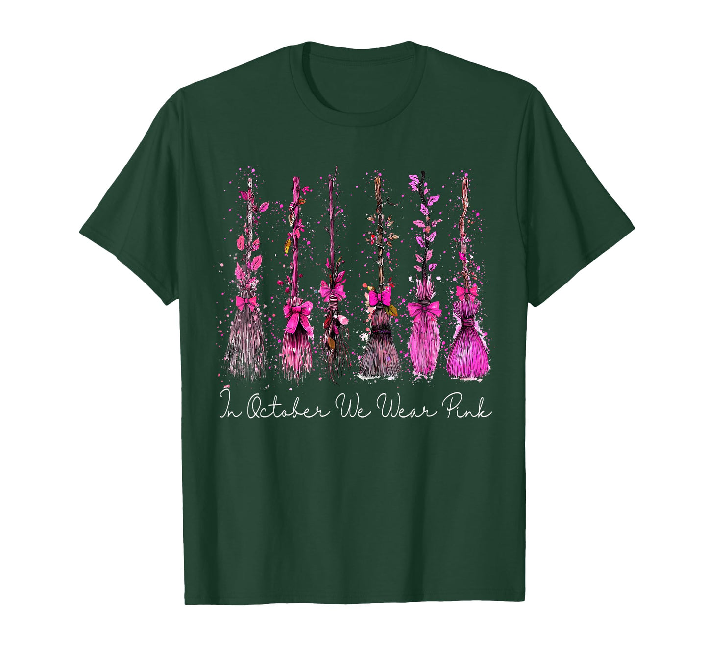 in October We Wear Pink Witches Halloween Breast Cancer T-Shirt