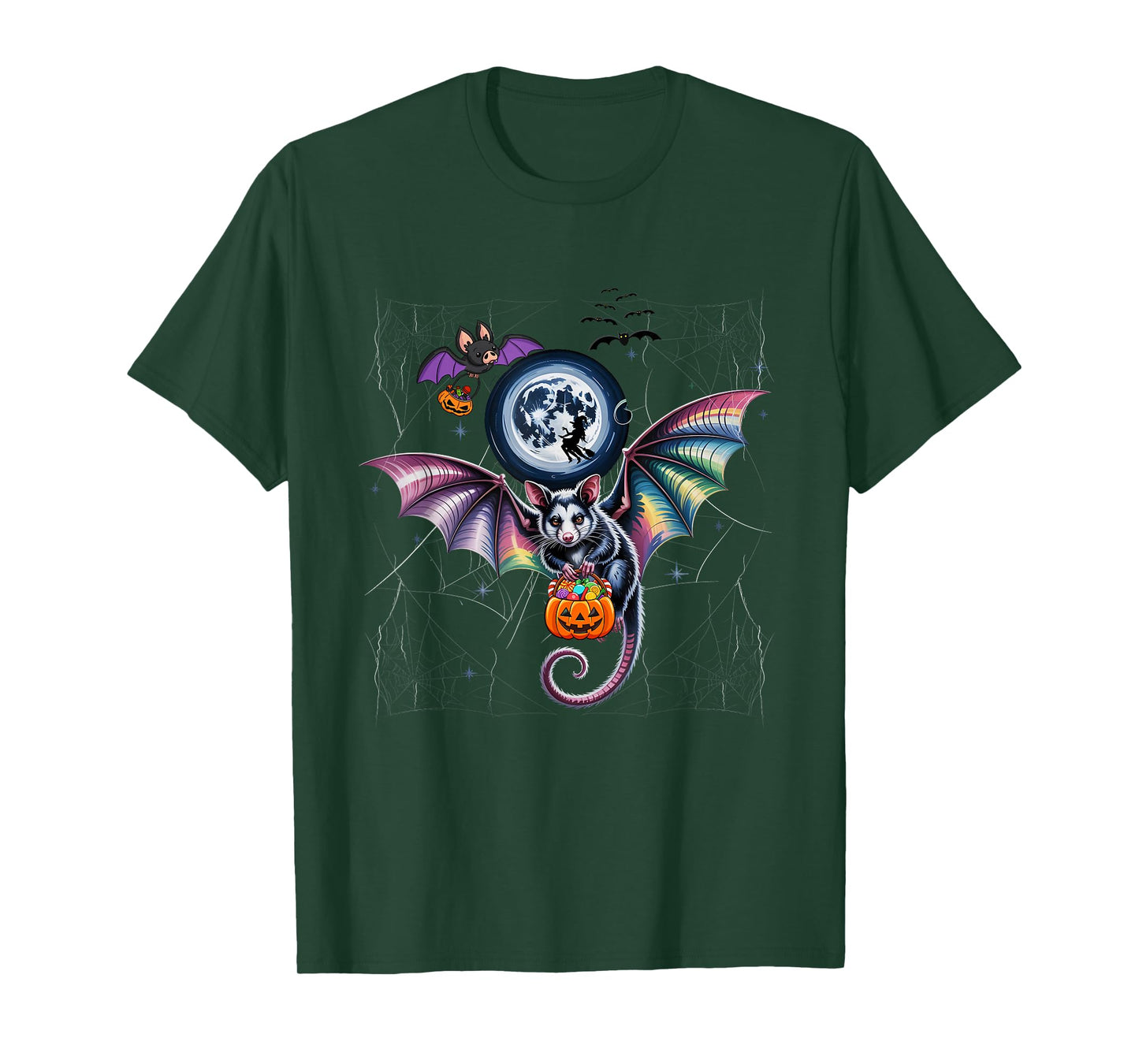 Monster Opossum Bat Witch Riding Stick Possum Halloween T-Shirt