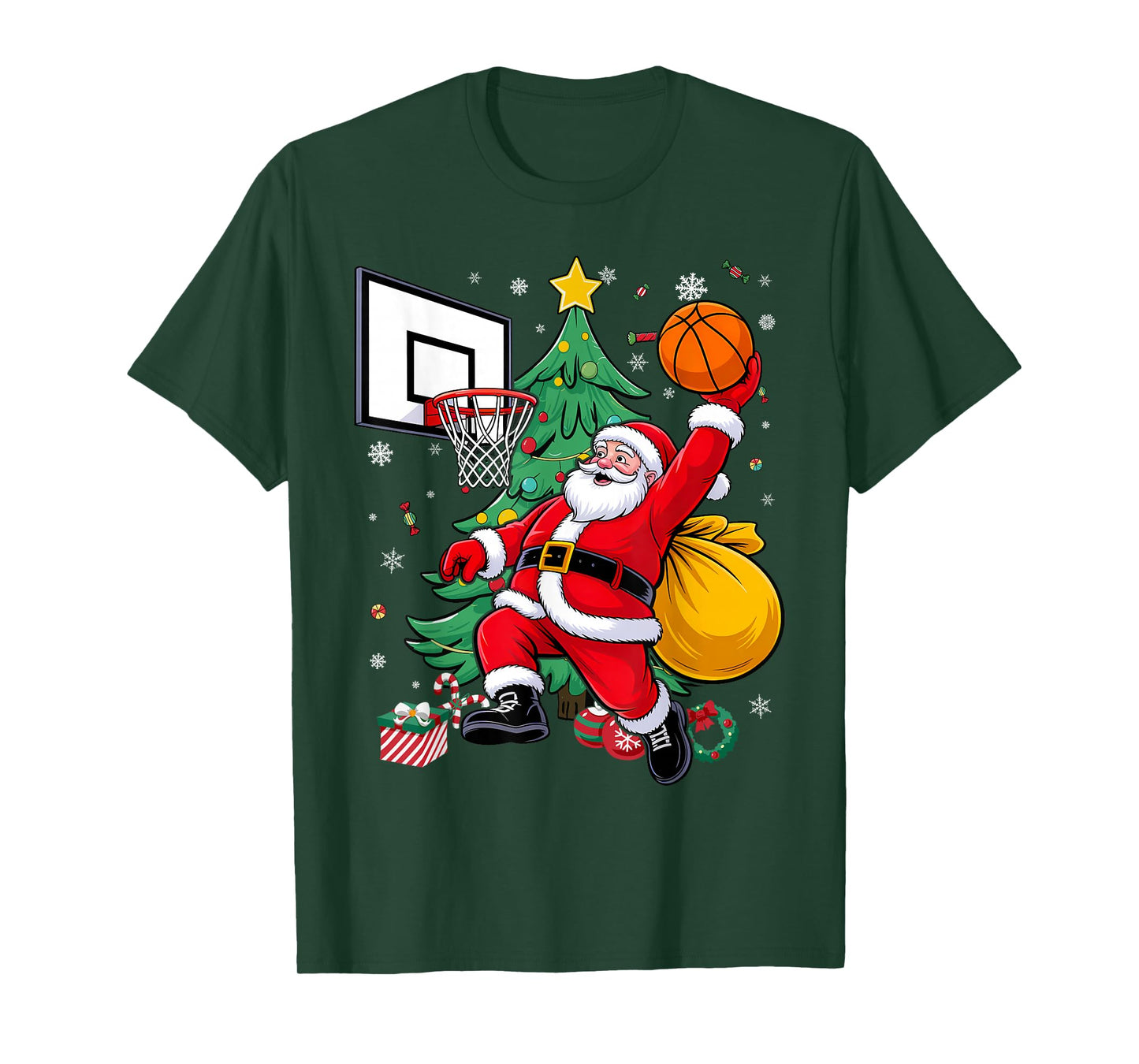 Santa Basketball Christmas Xmas Dunking T-Shirt