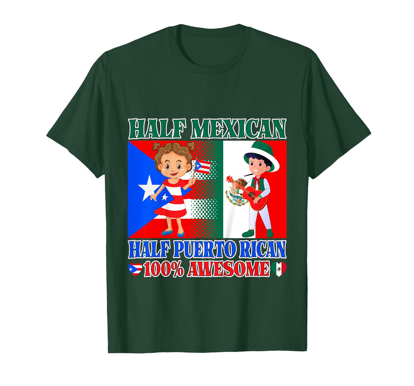 Kids Half Mexican Half Puerto Rican Mexico Flag Toddler Girl Boy T-Shirt