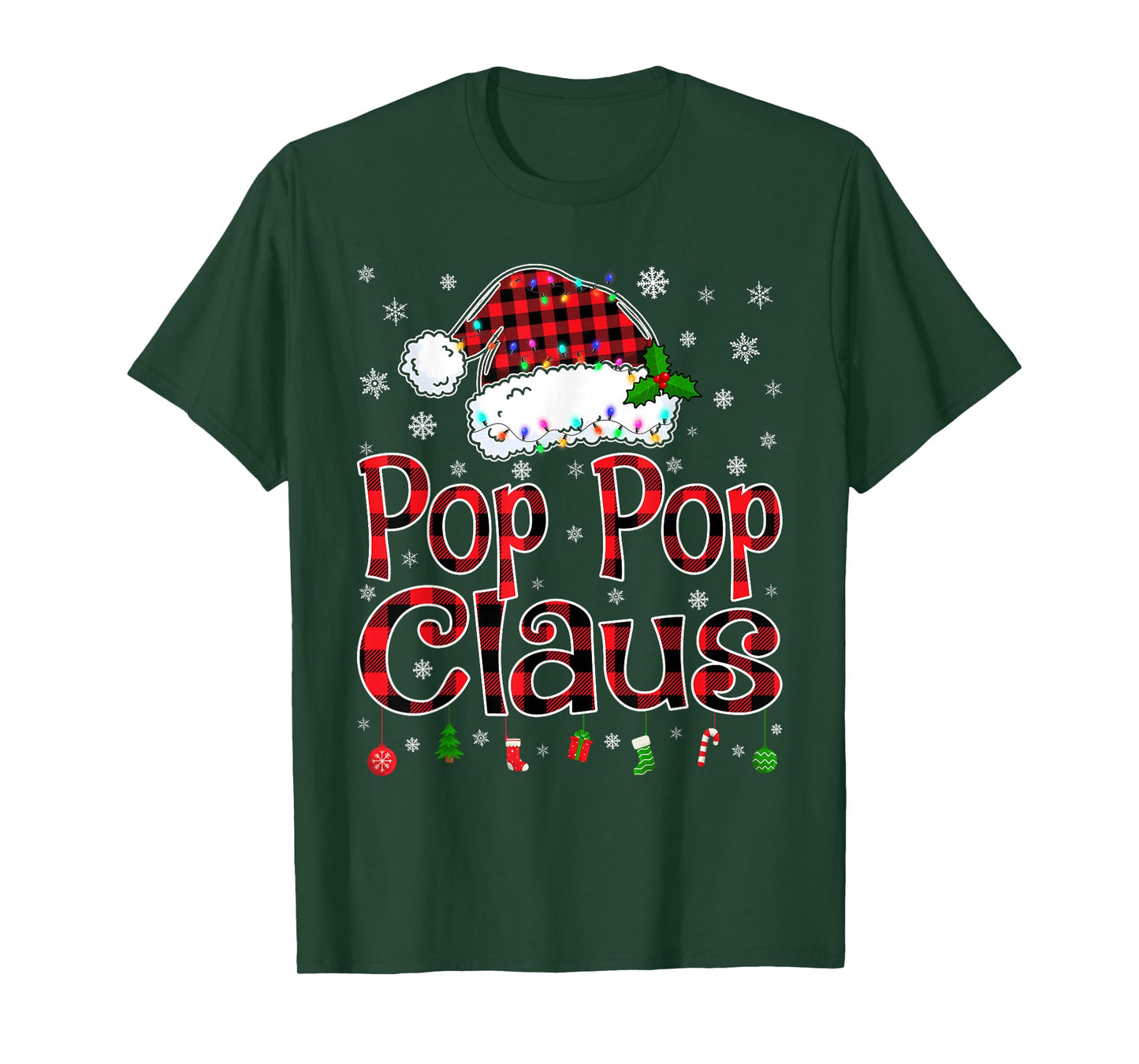 Pop Pop Claus Christmas Lights Xmas Pajama Matching Family T-Shirt