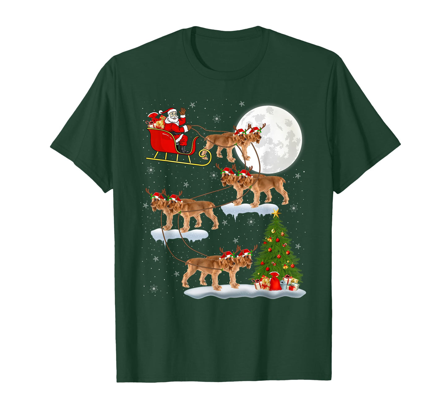 English Cocker Spaniel Dog Santa Sleigh Flying Christmas T-Shirt