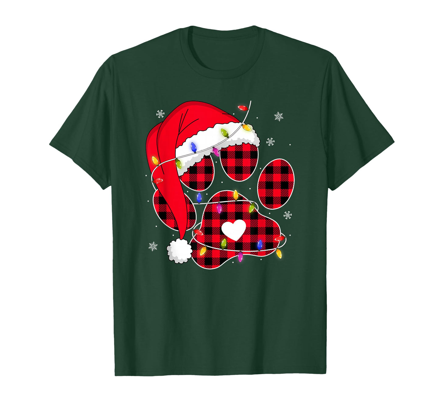 Buffalo Plaid Christmas Dog Paw Santa Puppy Dog Lover Xmas T-Shirt