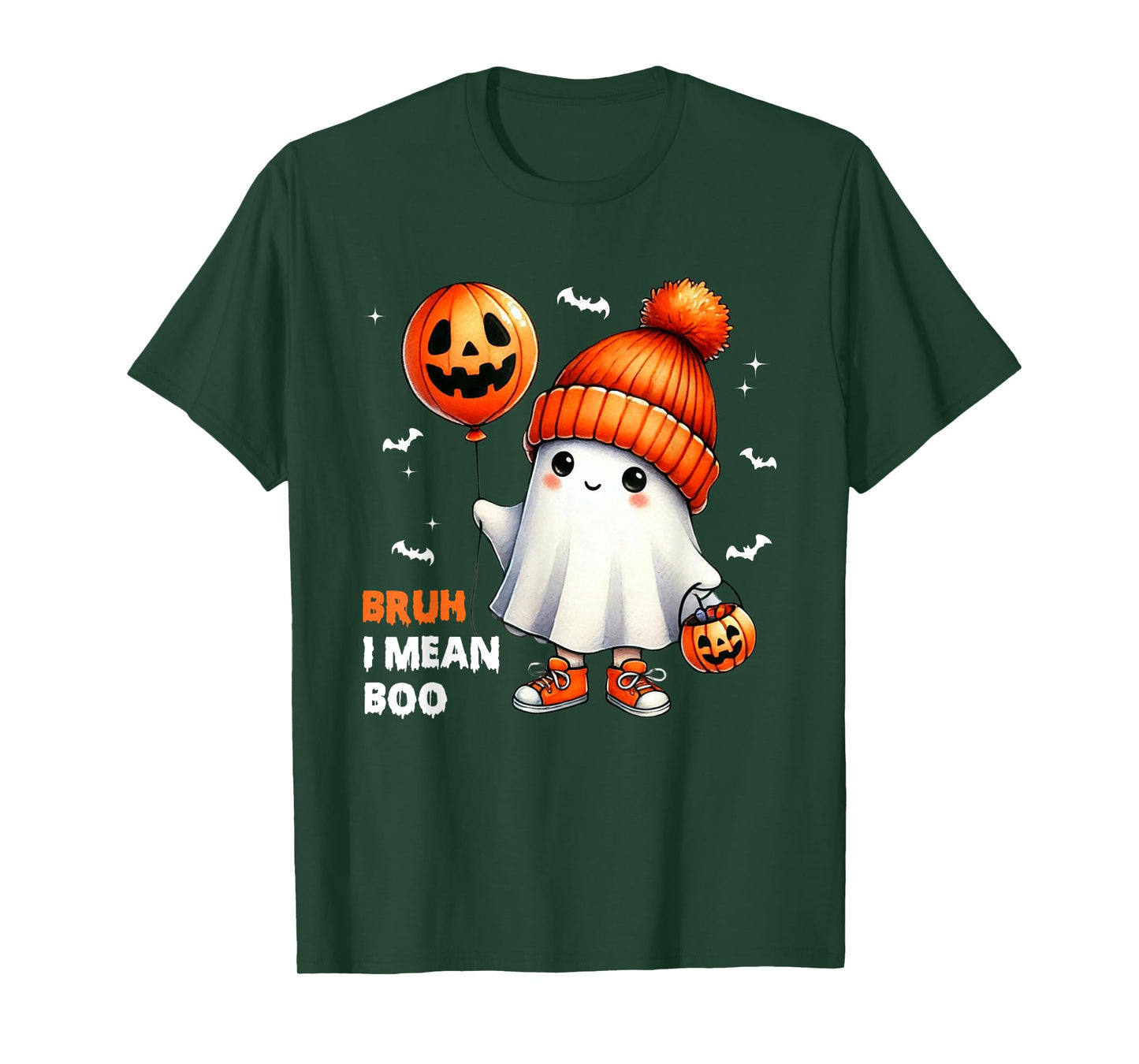 Halloween Bruh I Mean Boo Ghost Skull Pumpkin Boys Kids Men T-Shirt