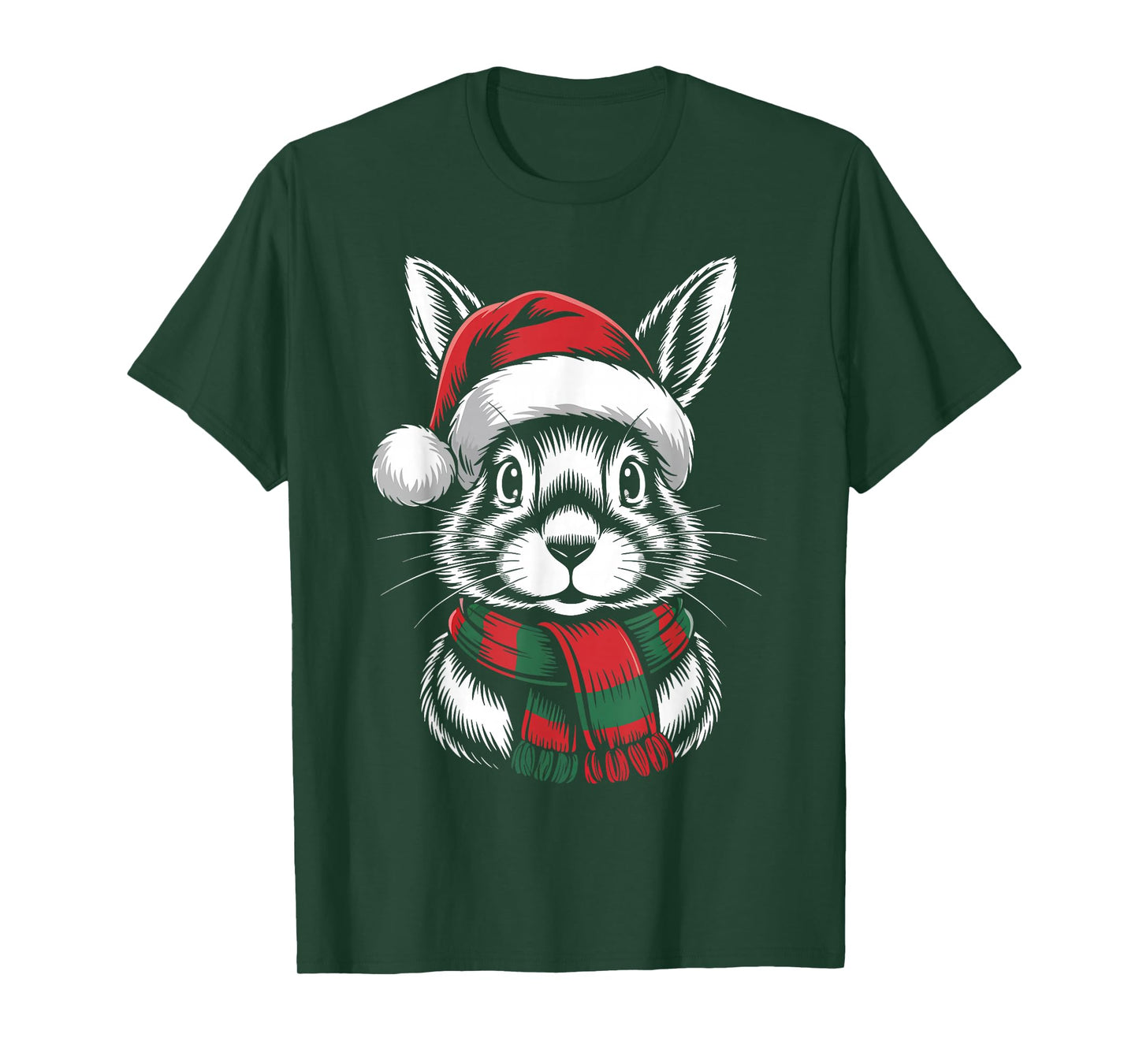 Rabbit Xmas Santa Hat Scarf Christmas Costume T-Shirt