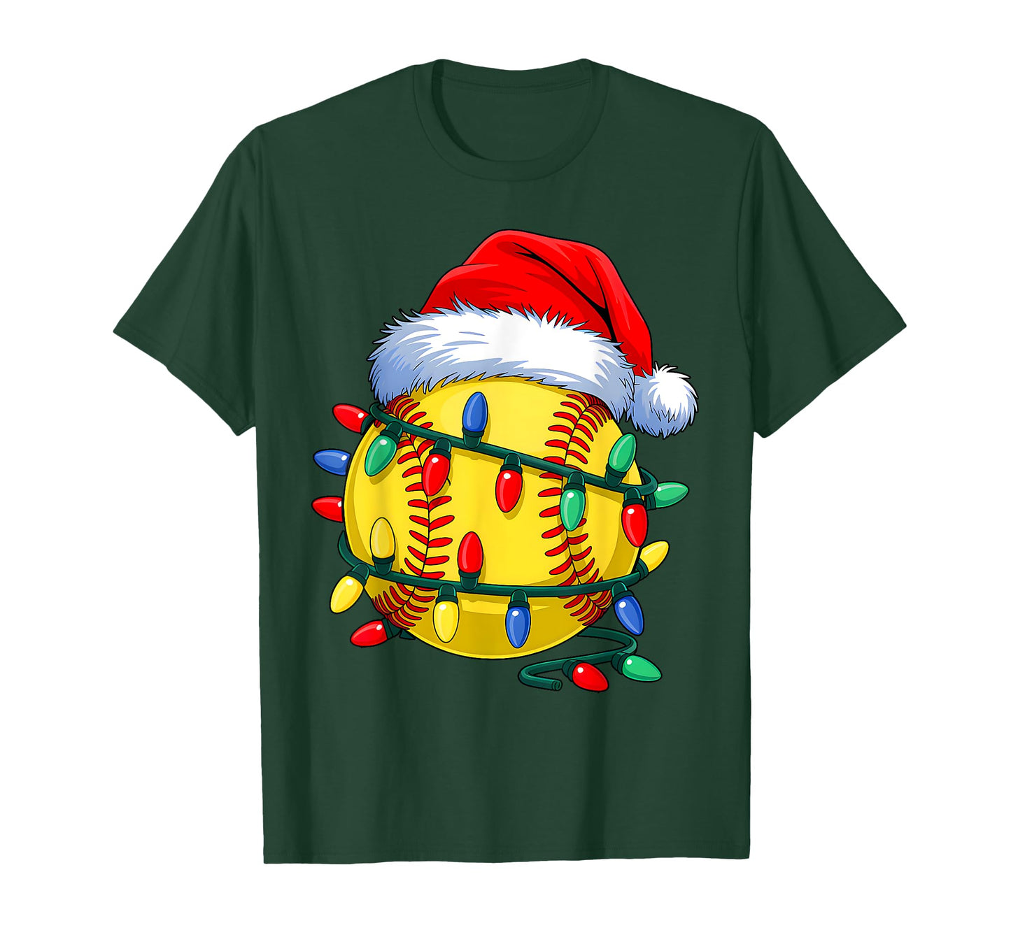 Softball Ball Santa Hat Christmas Softball Xmas Lights T-Shirt