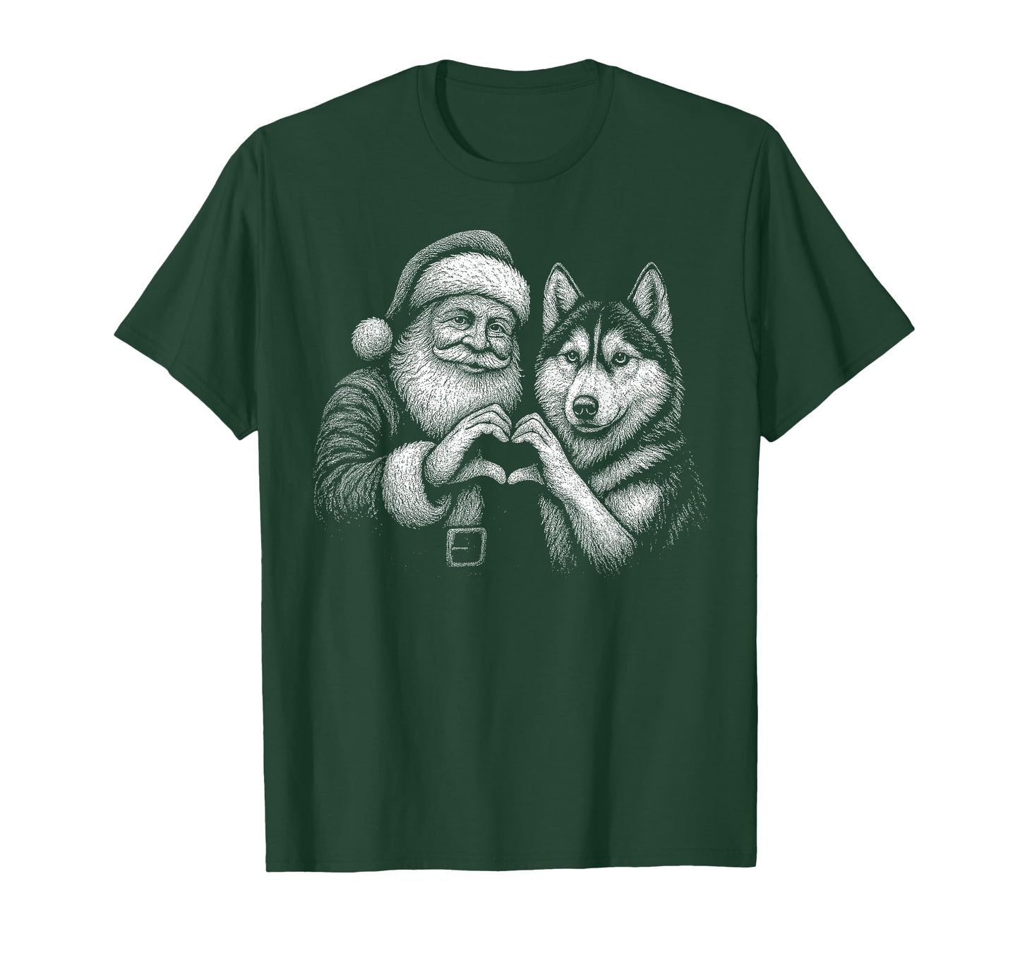 Husky Santa Claus Heart Shape Christmas Dog Lover T-Shirt