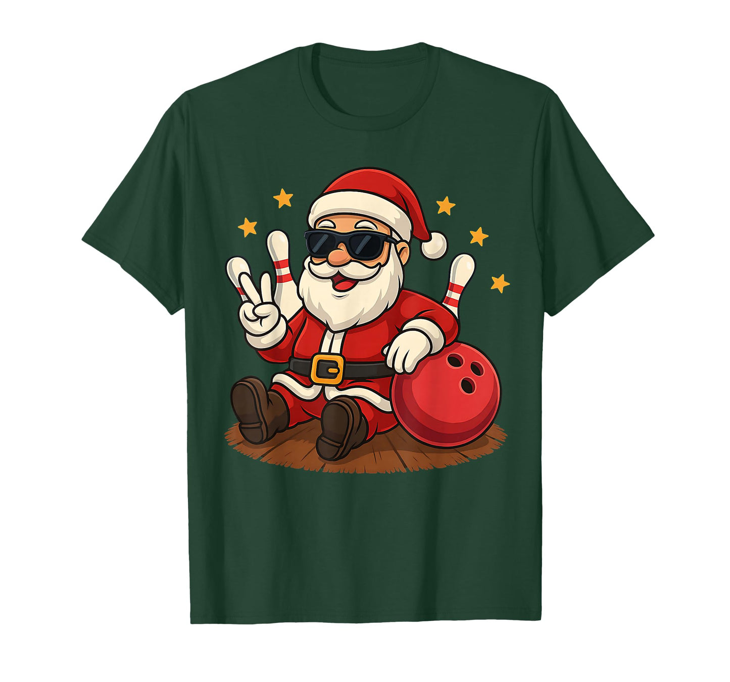 Cute Santa Claus with Sunglasses Playing Bowling Christmas T-Shirt