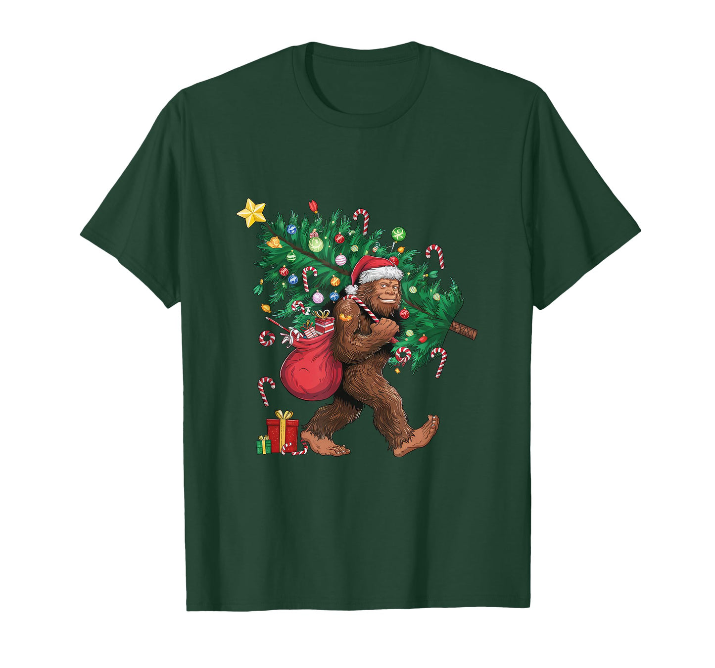Bigfoot Santa Most Wonderful Christmas Tree Lights Sasquatch T-Shirt