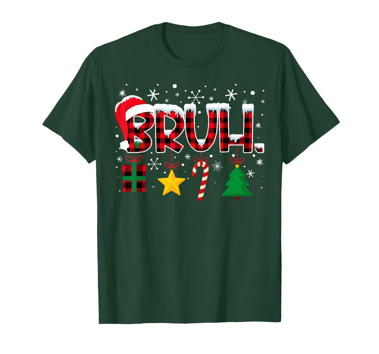 Bruh Funny Christmas Red Plaid Teens Boys Kids Xmas Pajamas T-Shirt