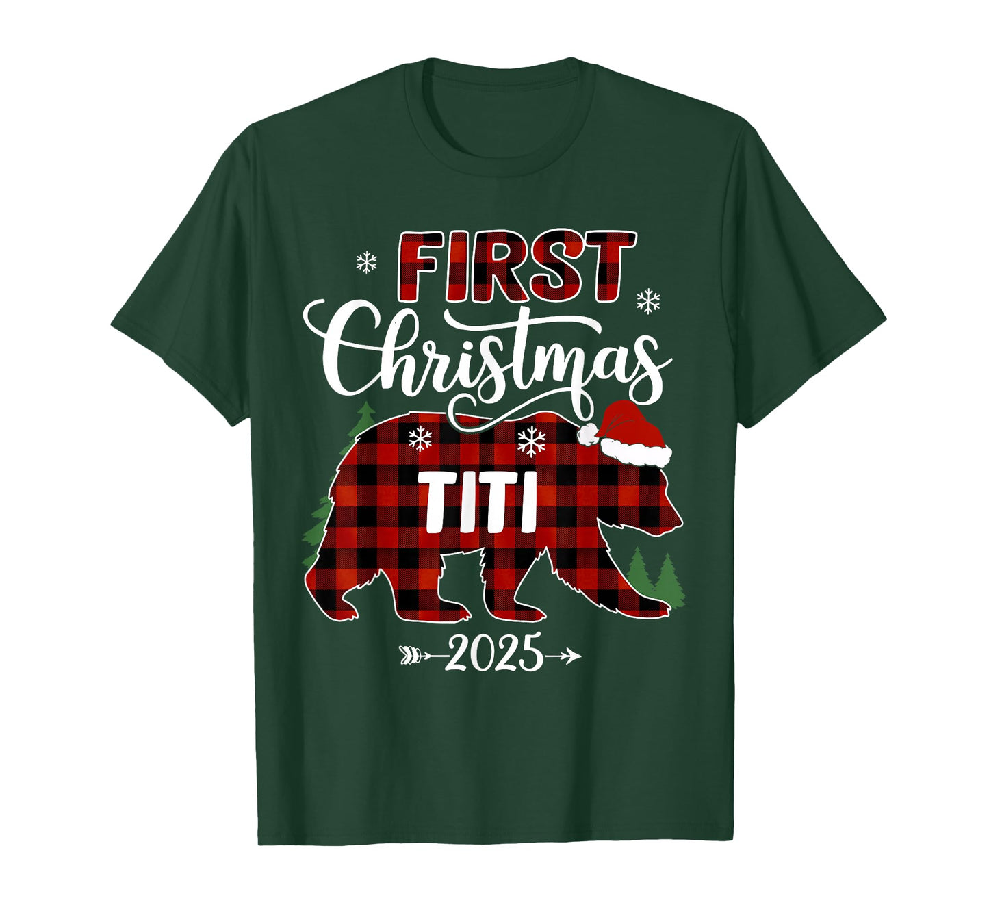 Pregnancy First Christmas Titi Red Plaid Bear Santa 2025 T-Shirt