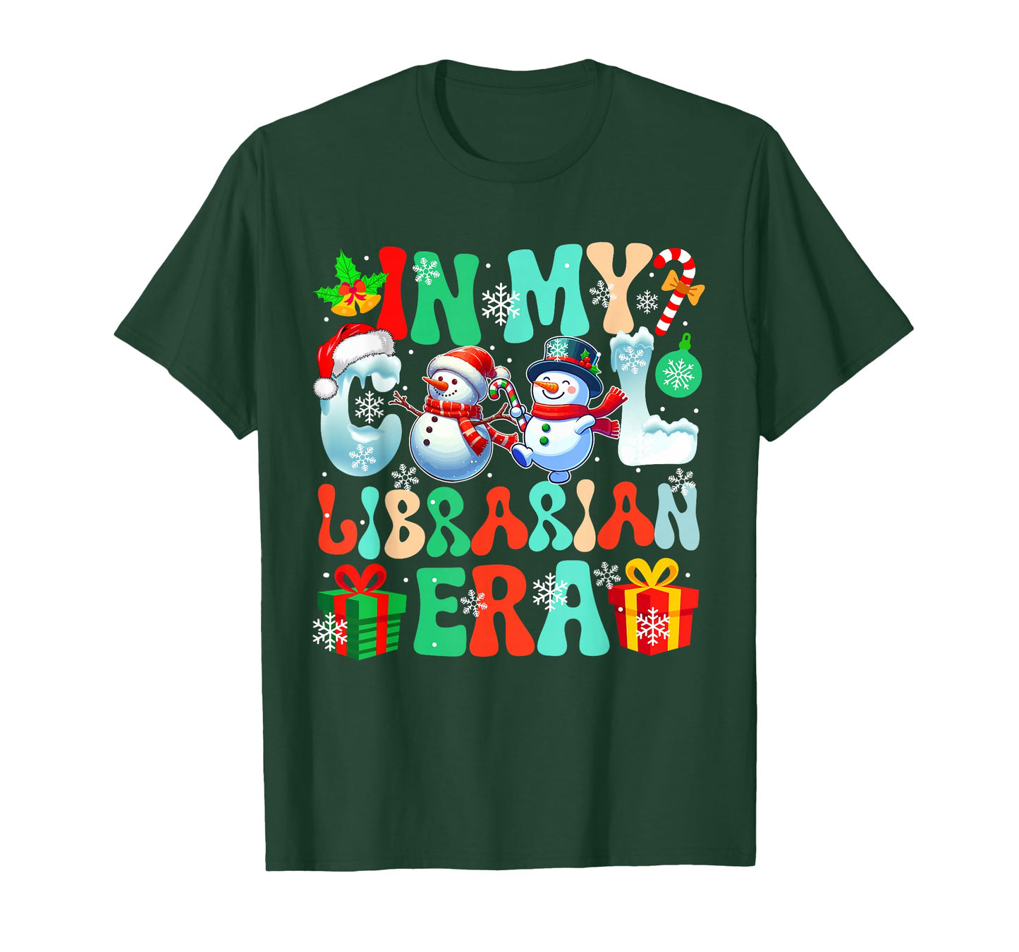 in Librarian Era Xmas Proud Job Santa Snowmen Colorful T-Shirt