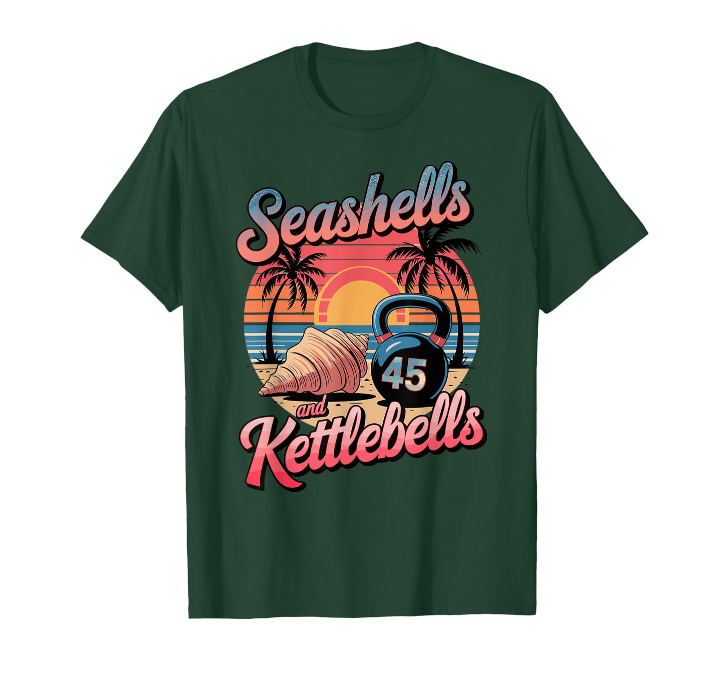 Seashells and Kettlebells, Beach Workout Fitness Fun T-Shirt