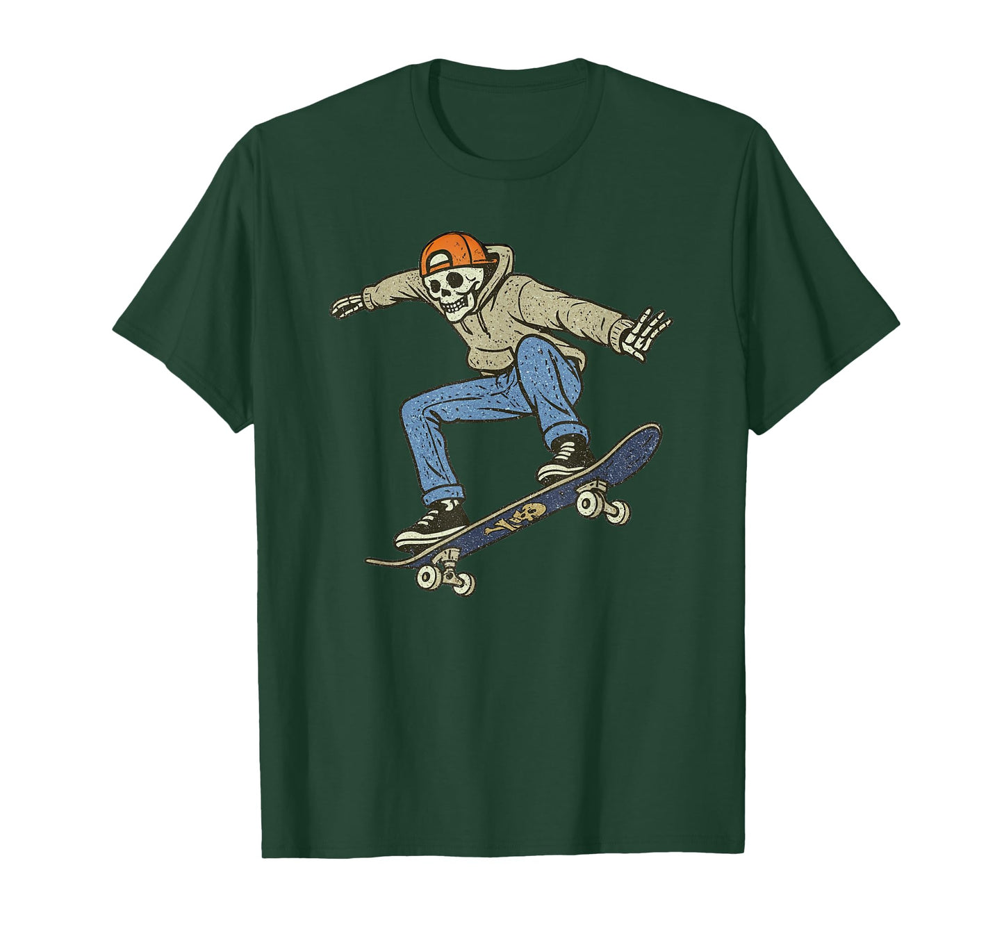 Vintage Skateboard Halloween Skeleton Funny Spooky Costume T-Shirt