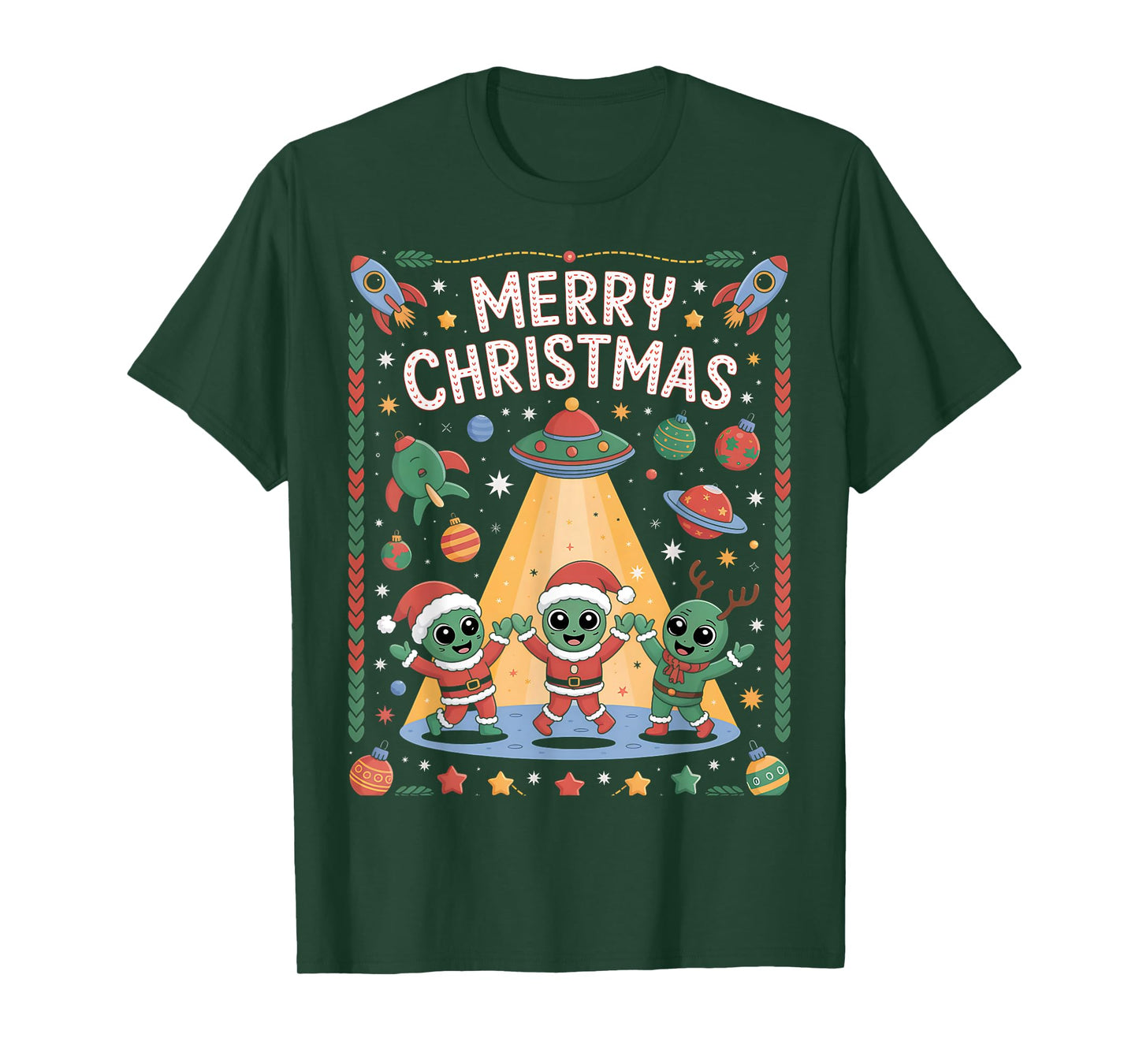 Funny Alien Trio Merry Ugly Christmas Santa Hat Gifts Xmas T-Shirt