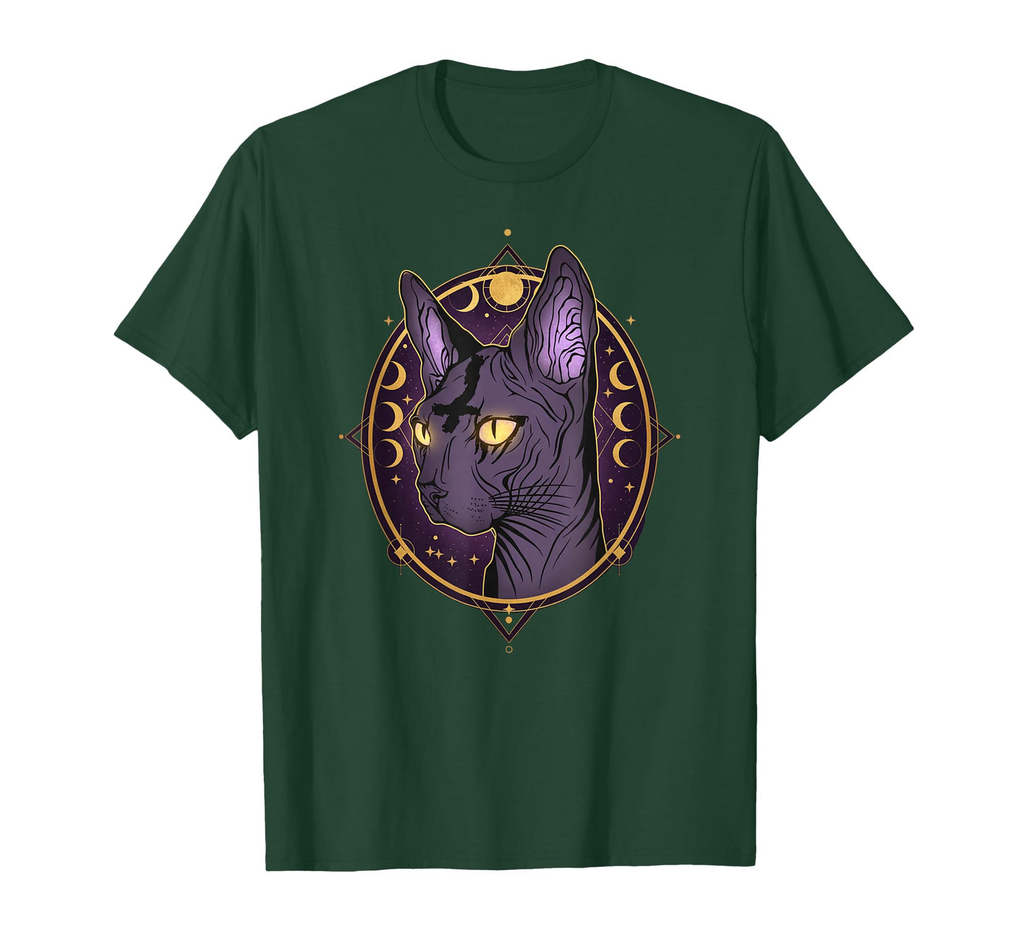 Celestial Sphynx Cat Art Moon Phases Witchy Goth T-Shirt