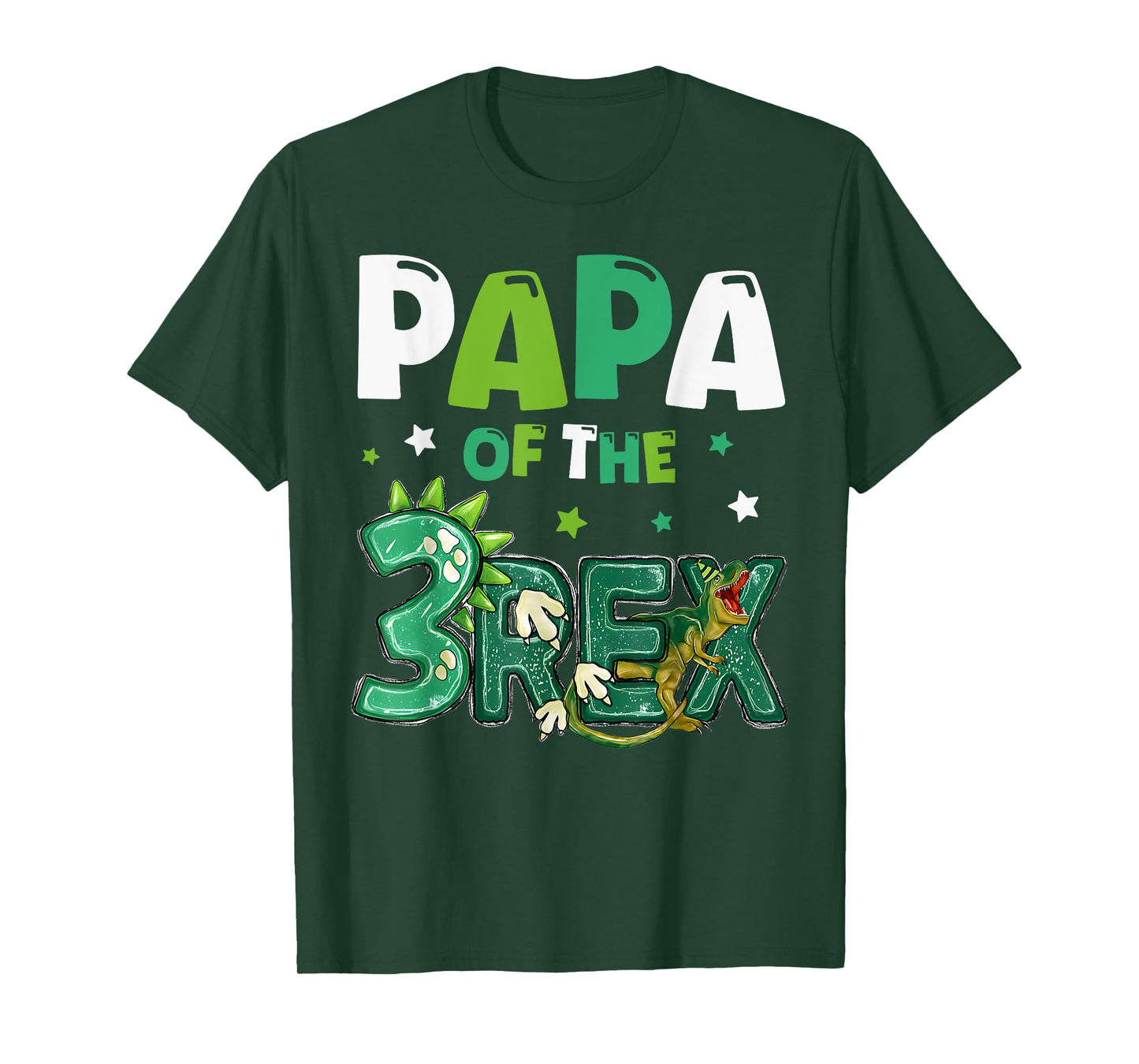 Papa of the Three Rex Birthday Dinosaur Family Matching T-Shirt