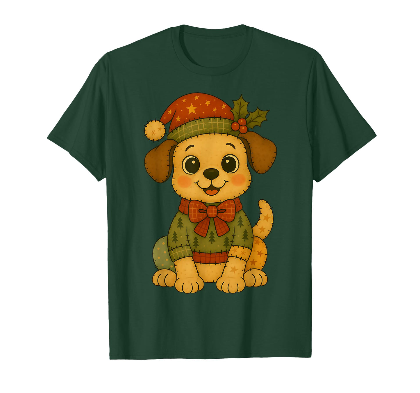 Patchwork Beagle Dog in Santa Hat for Christmas T-Shirt