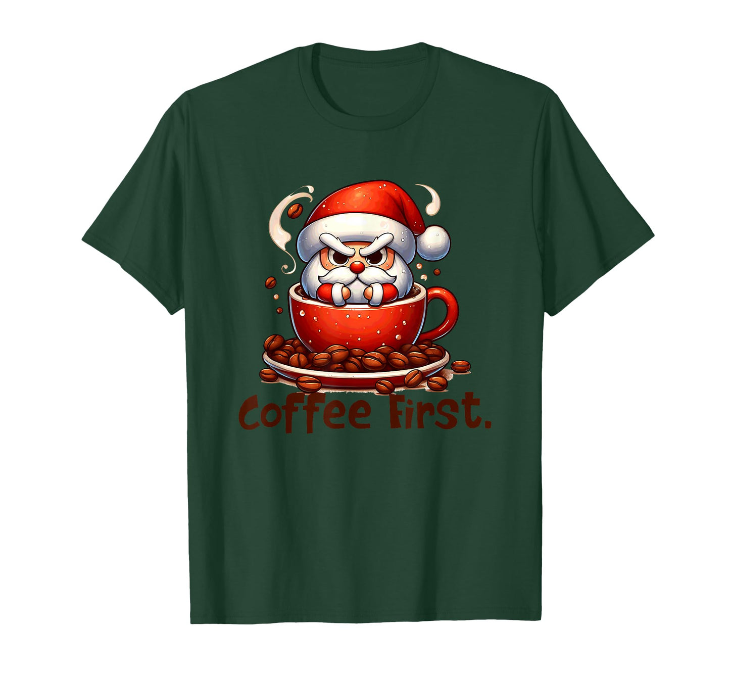 Grumpy Santa Coffee First Funny Holiday Design T-Shirt