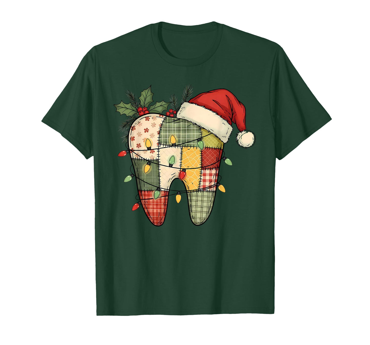 Santa Dental Christmas Tooth Patchwork Dental Hygienist T-Shirt