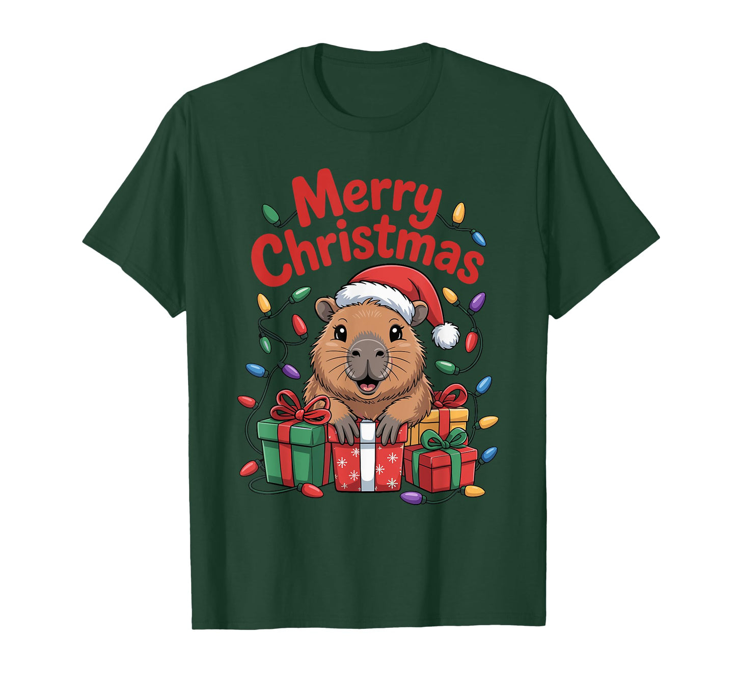 Capybara Santa Hat Animals Lovers Ugly Christmas Pajamas T-Shirt