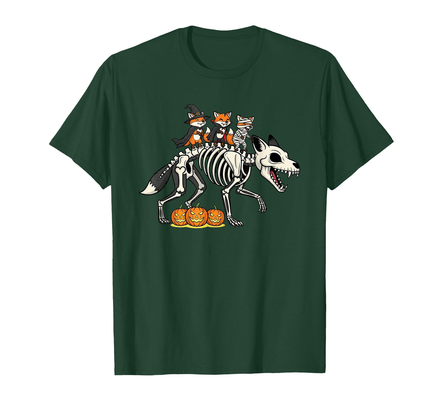 Funny Fox Skeleton Mummy Witch Halloween Kids Mens Womens T-Shirt