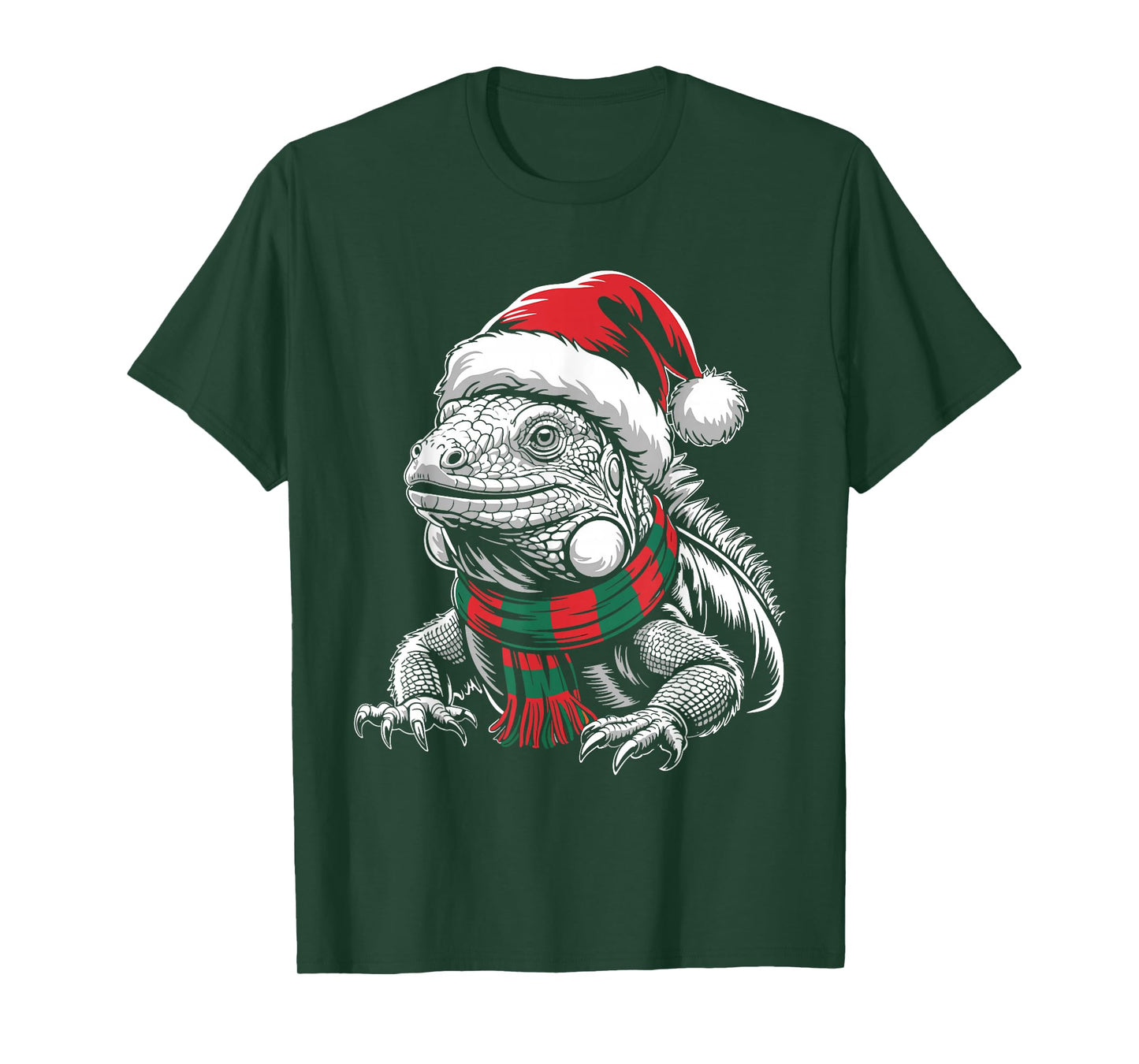 Iguana Xmas Santa Hat Scarf Christmas Costume T-Shirt