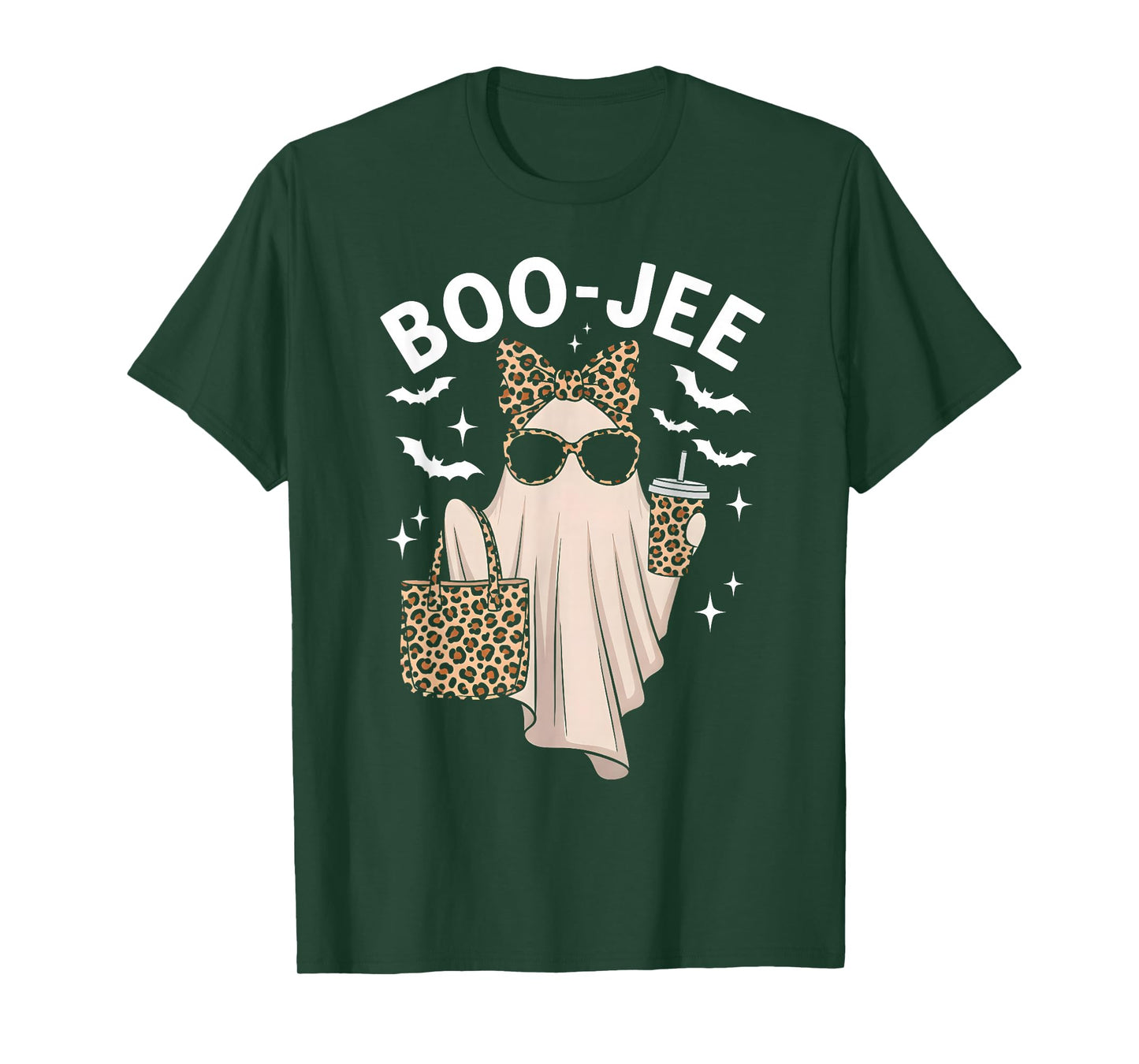 Boo JEE Ghost with Coffee Coquette Bow Halloween Women Girl T-Shirt