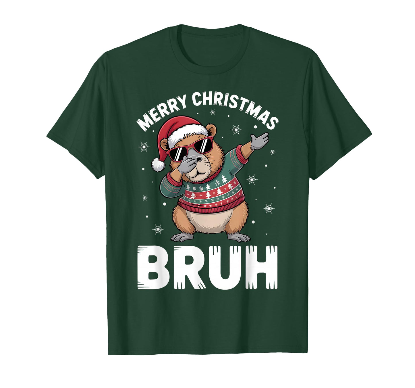 Merry Christmas Bruh Capybara Dabbing Santa Hat Xmas Capy T-Shirt