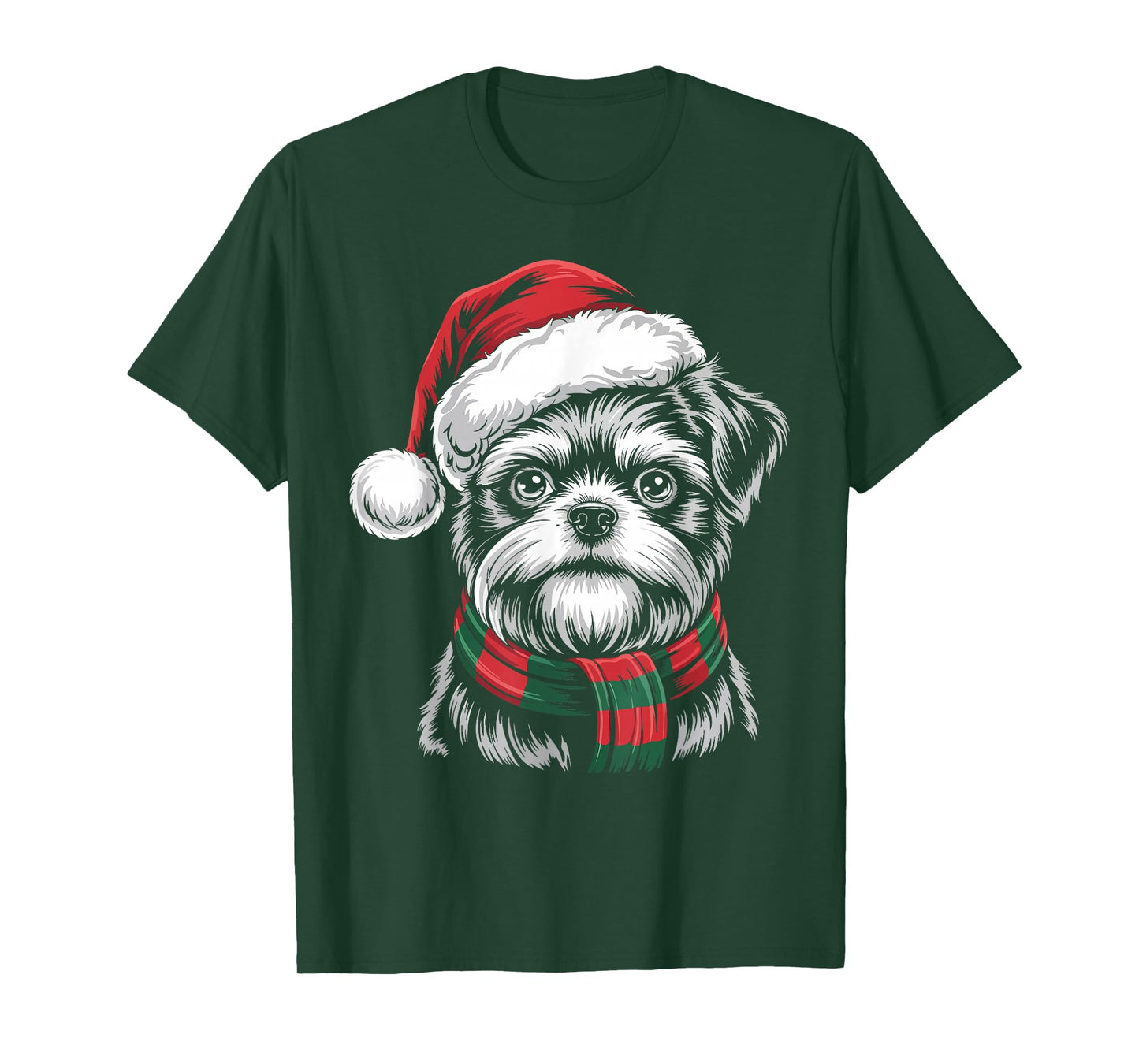 Brussels Griffon Dog Xmas Santa Hat Scarf Christmas Costume T-Shirt