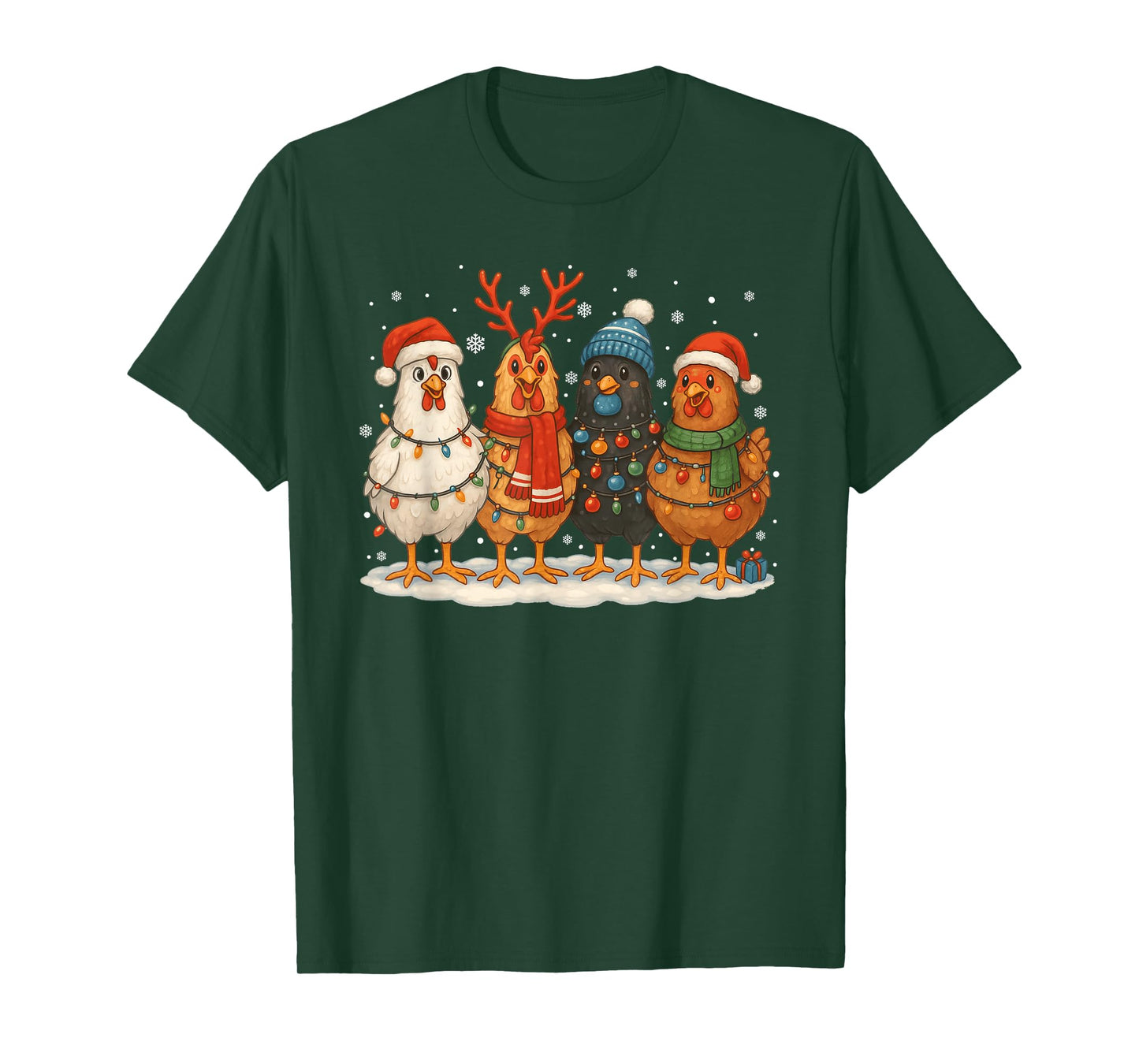 Chicken Christmas Lights Farm Animal Funny Xmas Santa Hat T-Shirt