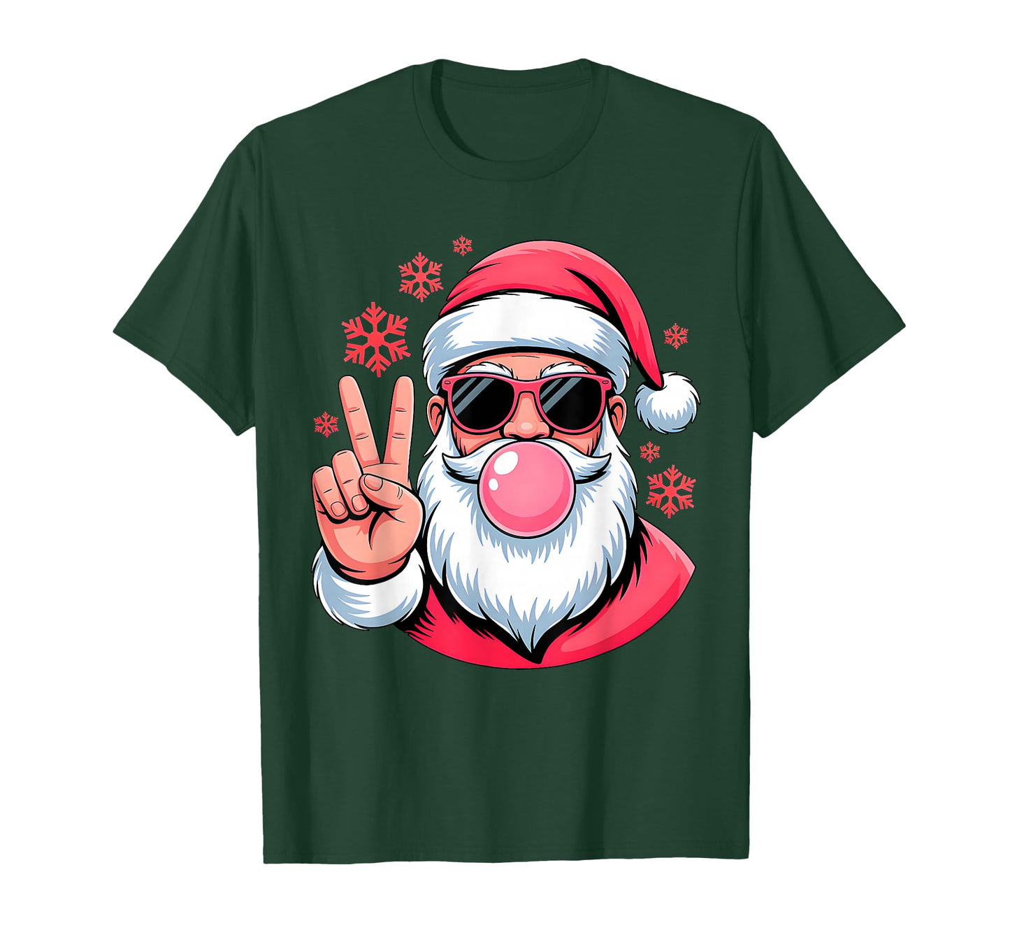 Retro Santa Christmas Blowing Bubble Pink Santa Xmas Funny T-Shirt