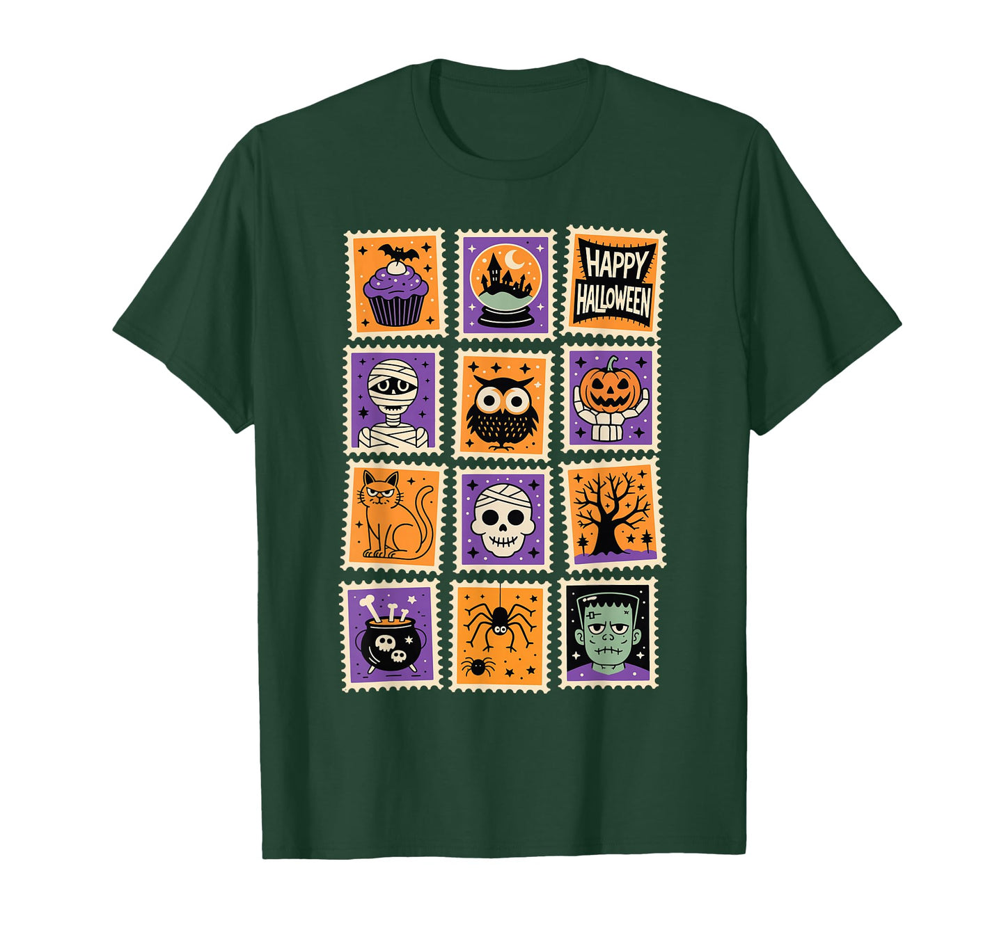 Vintage Halloween Postage Stamps Retro Spooky Cute Design T-Shirt