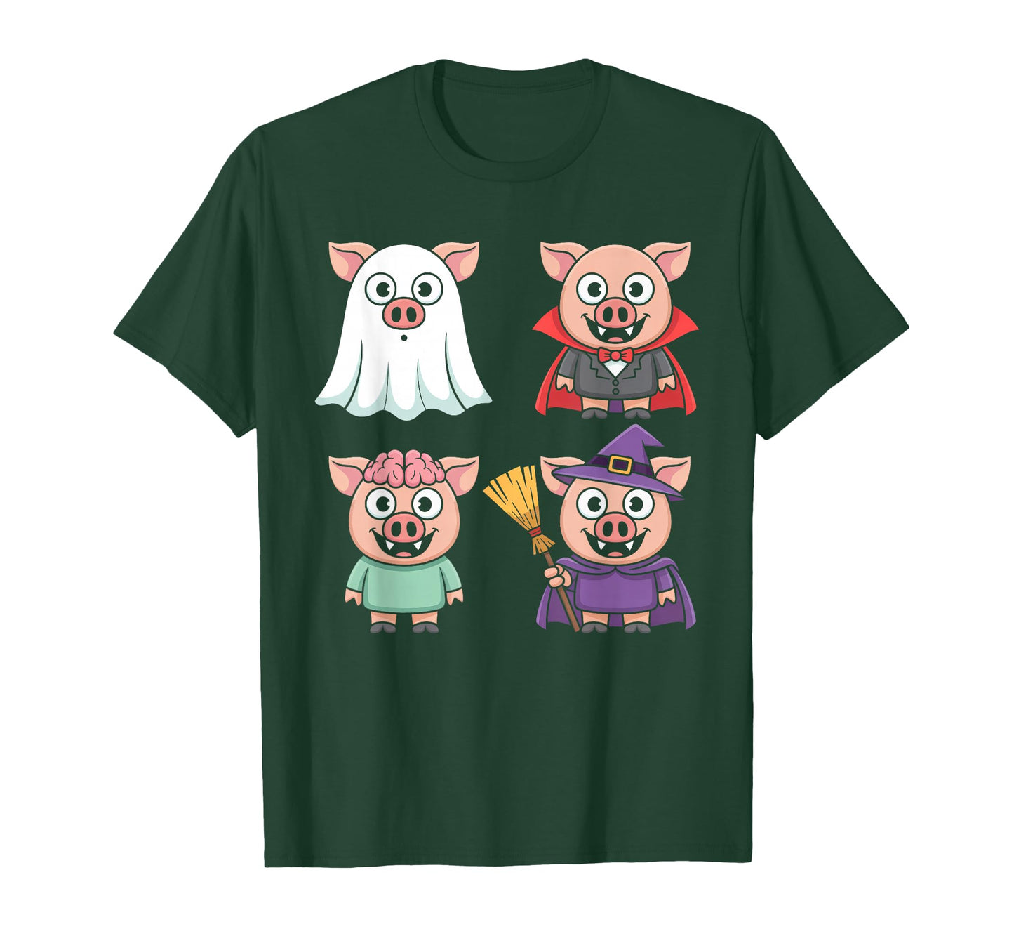 Pig Spooky Witch Boo Zombie Cute Pig Halloween Boys & Girls T-Shirt