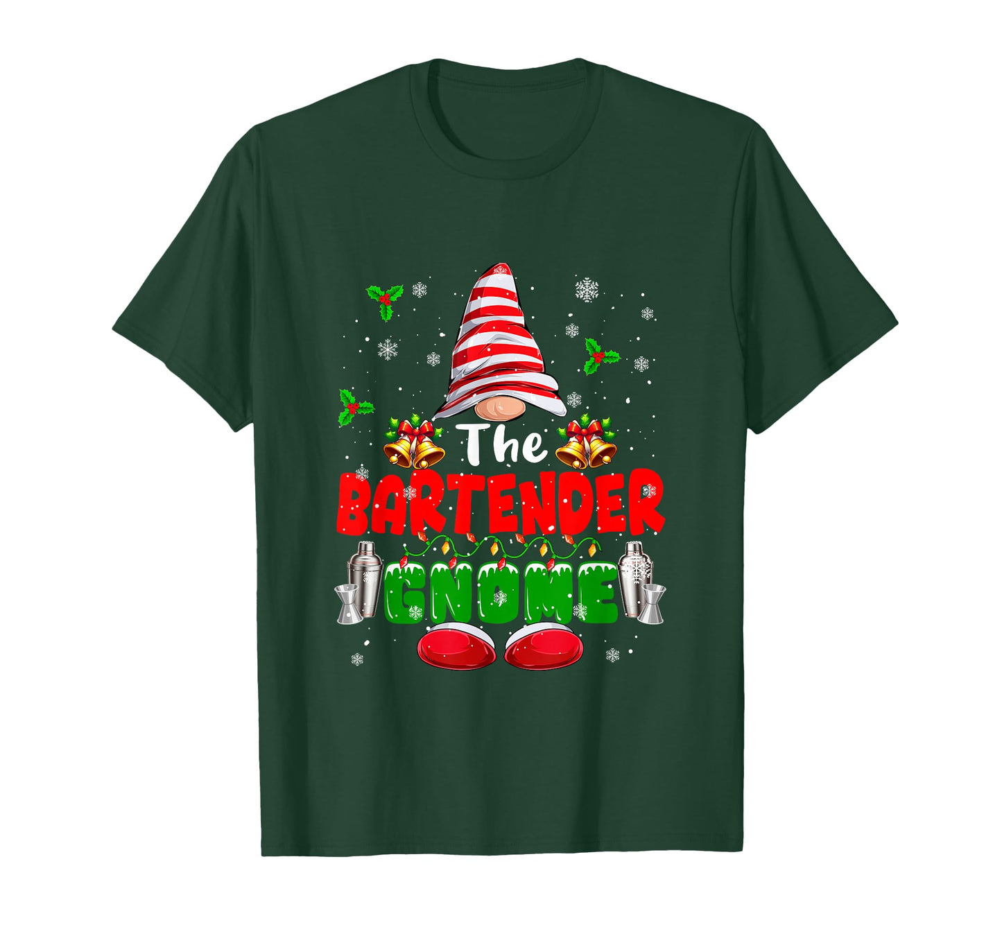The Bartender Gnome Christmas Colorful Costume Job Team T-Shirt