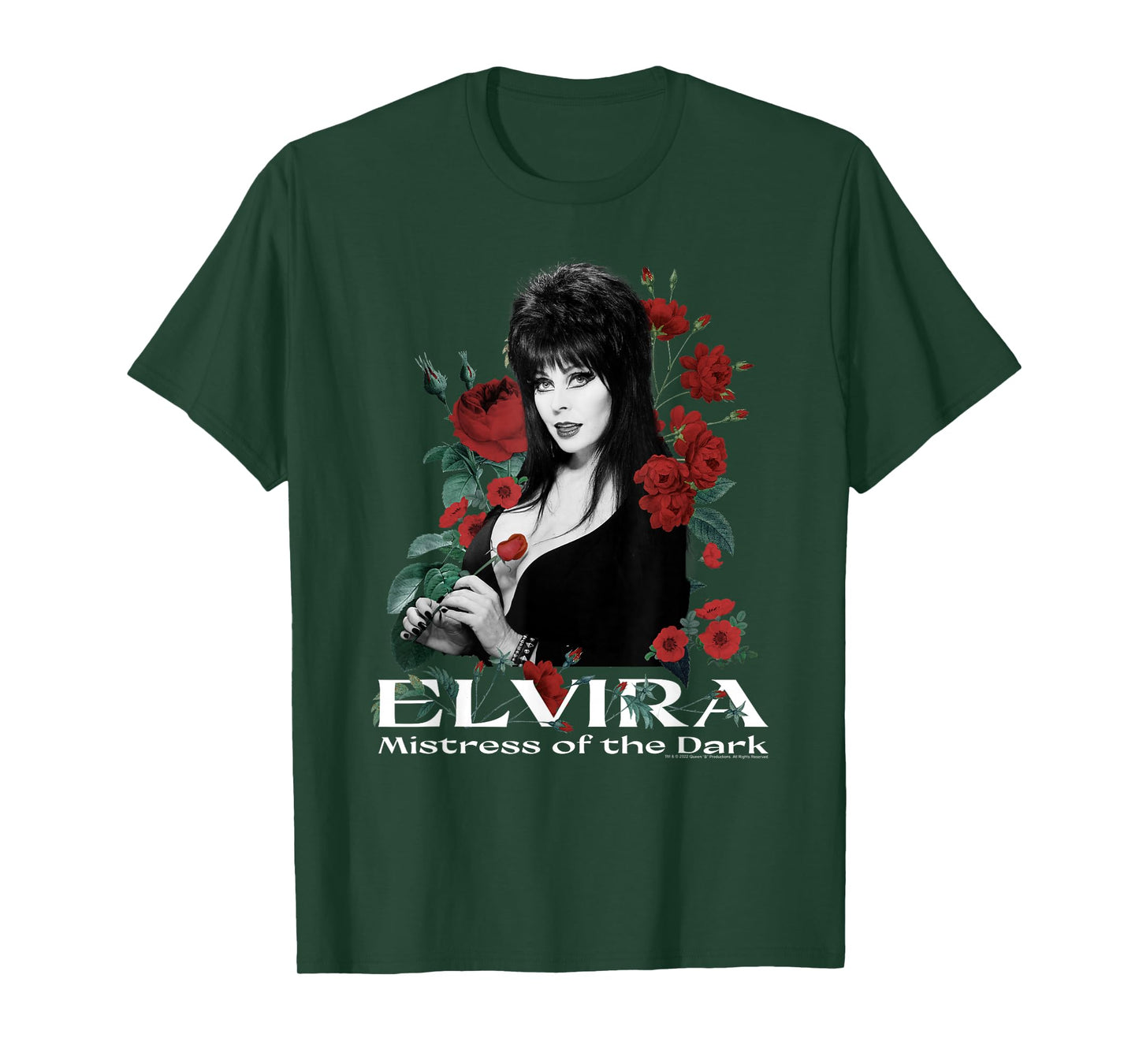 Elvira Mistress of the Dark Red Roses Portrait T-Shirt