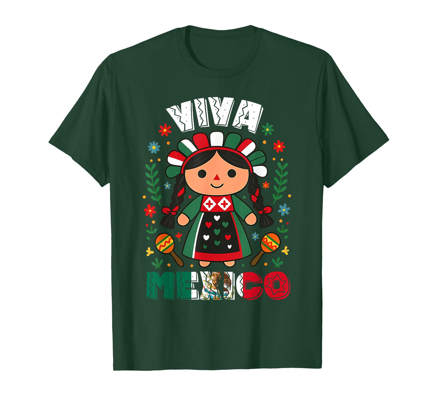 Viva Mexico Mexican Girl Flag Independence Day Girls Kids T-Shirt