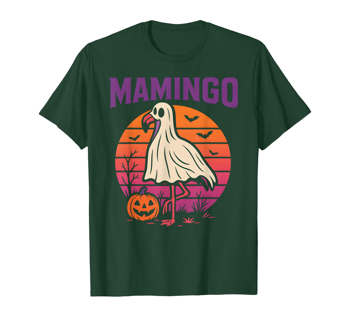 Spooky Flamingo Mamingo Fun Womens Tropical Halloween T-Shirt