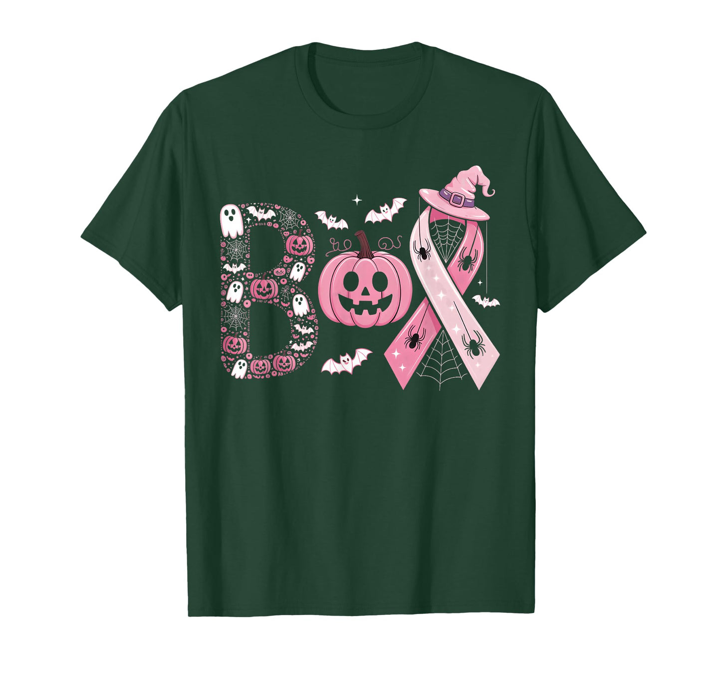 Boo Halloween Pumpkin Pink Ribbon Witch Breast Cancer tee T-Shirt