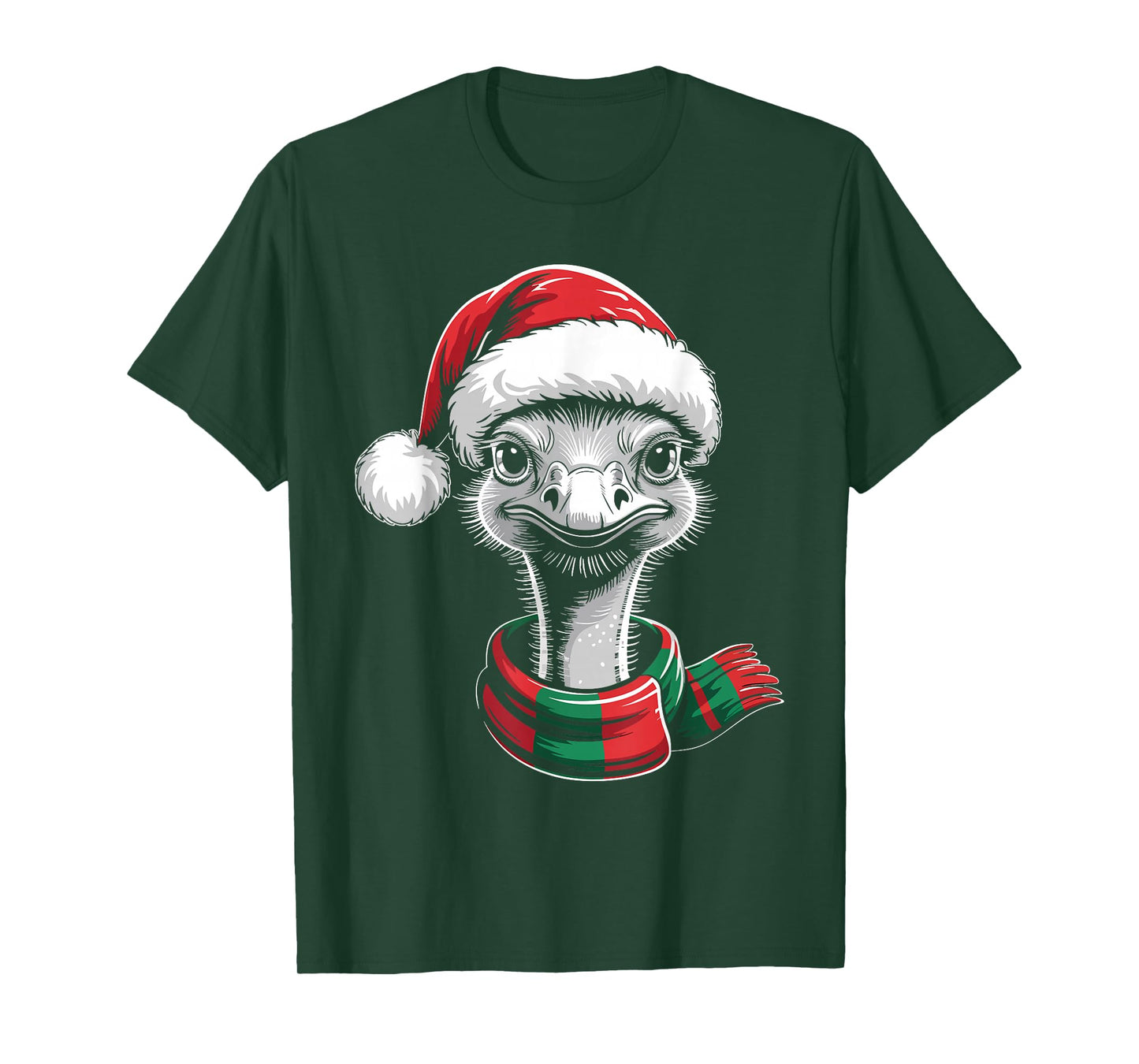 Ostrich Xmas Santa Hat Scarf Christmas Costume T-Shirt