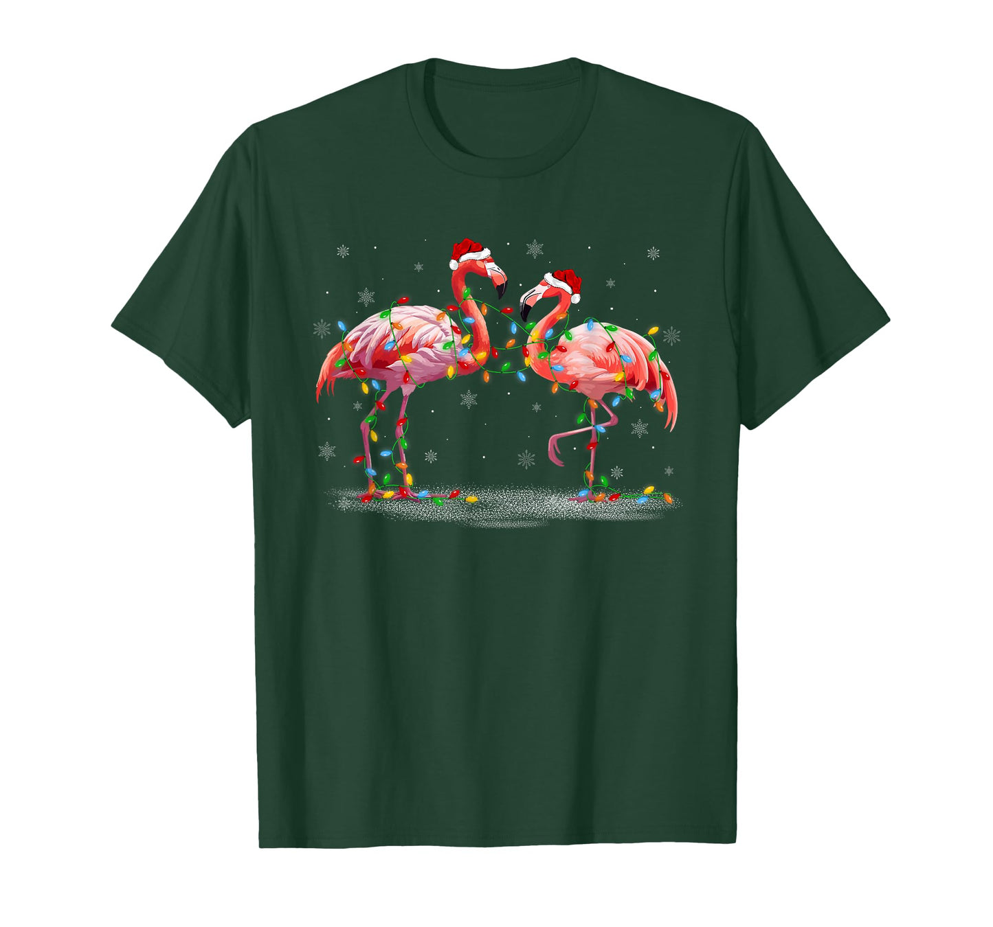 Xmas Lights Santa Hat Flamingo Christmas Pajamas T-Shirt