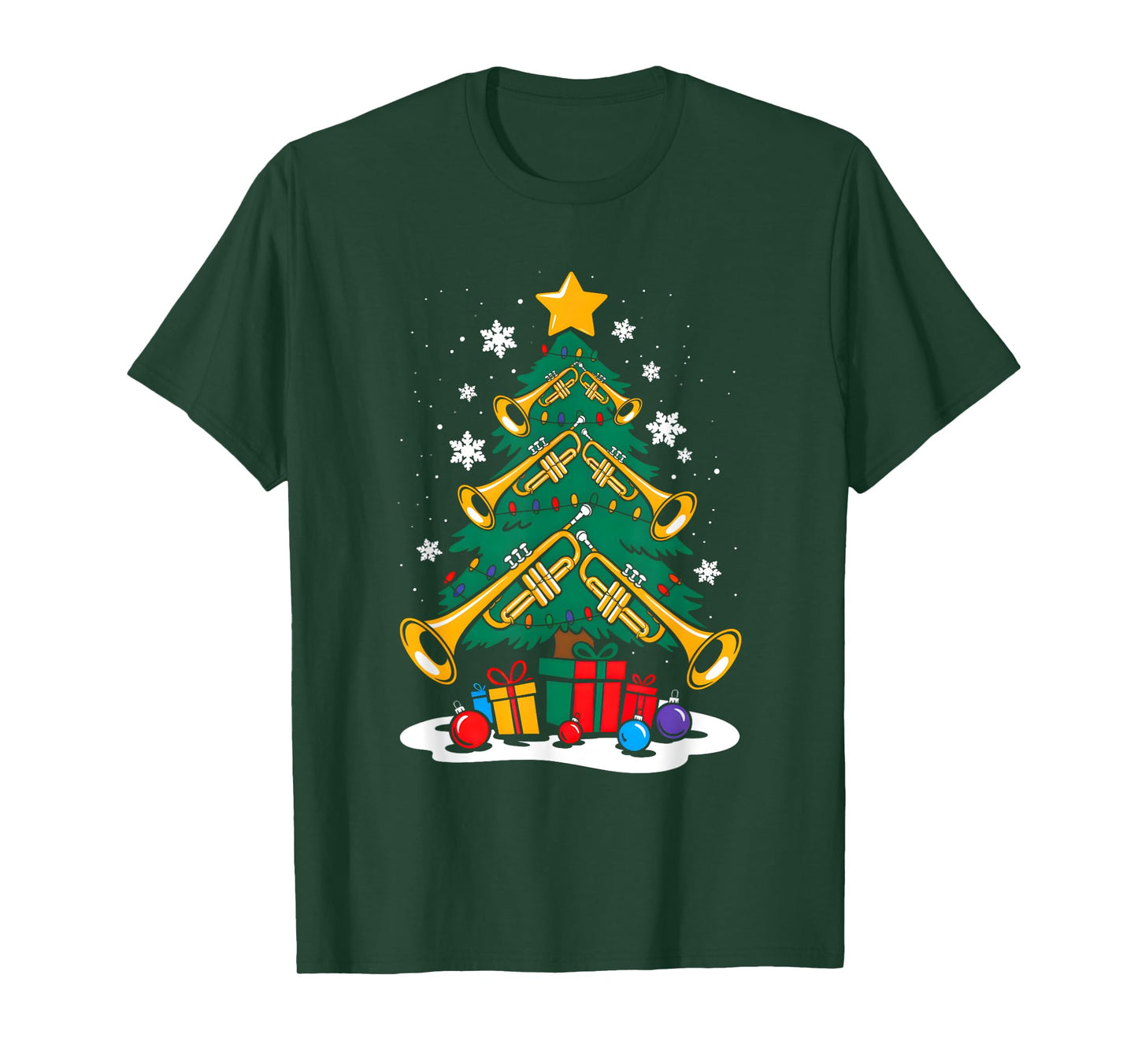 Christmas Trumpet Player Xmas Tree Funny Music Lover Santa T-Shirt