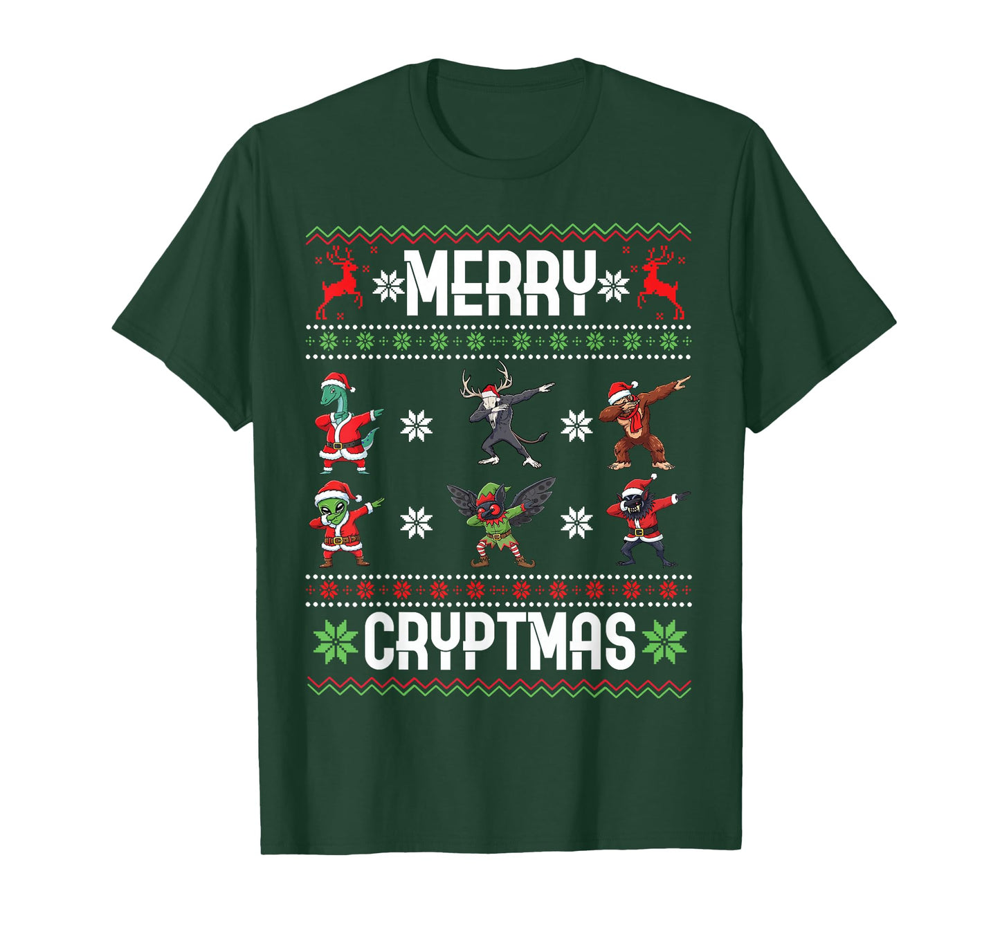 Merry Cryptmas Dabbing Cryptid Monsters Scary Ugly Christmas T-Shirt