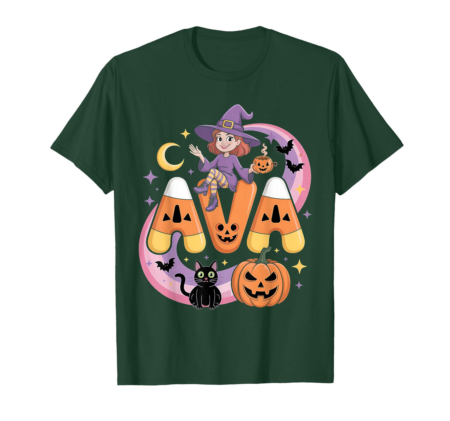 Ava Witch Candy Corn Cat Halloween Women and Girls T-Shirt