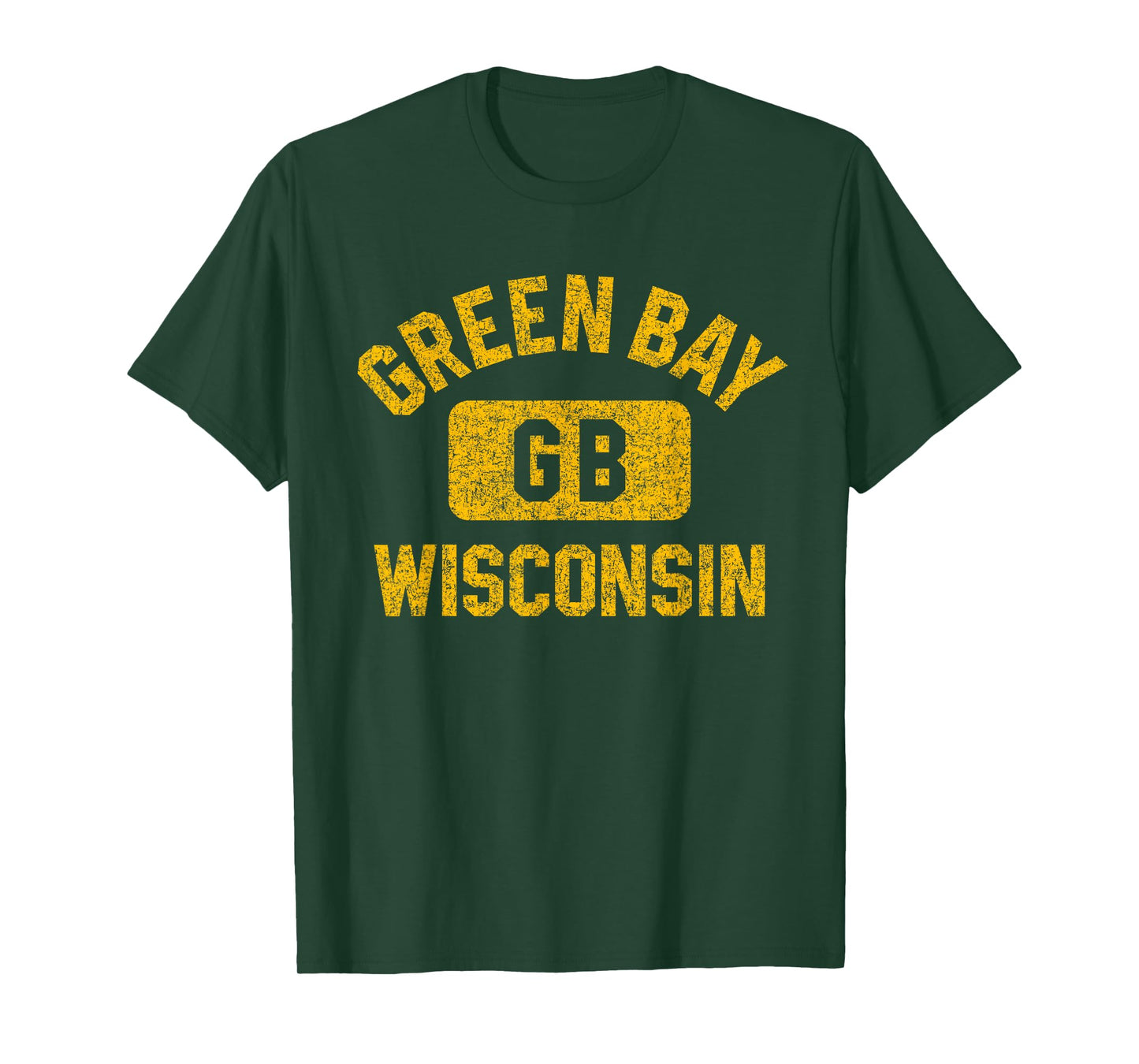 Green Bay Wisconsin GB Gym Style Distressed Amber Print T-Shirt