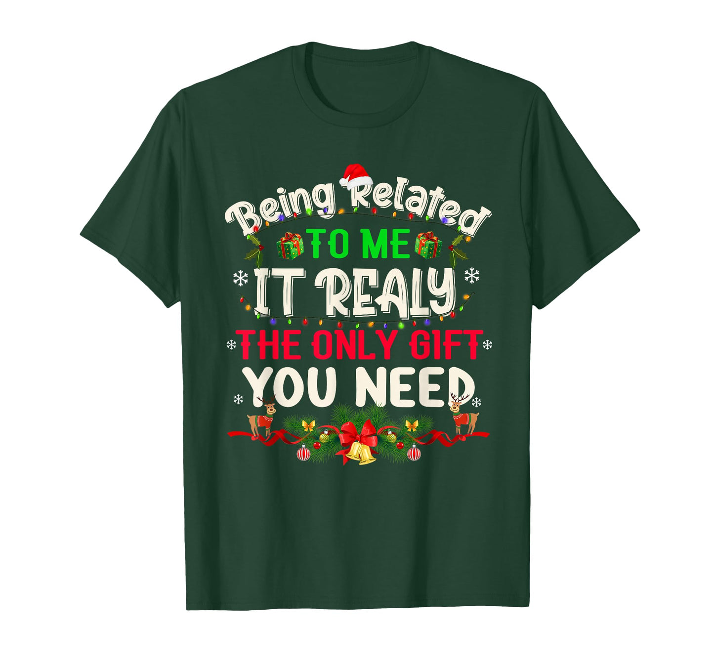 Funny Christmas Being Related to Me Family Joke Women Men T-Shirt