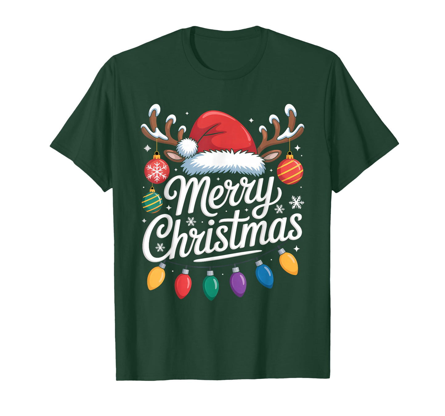 Merry Christmas Red Santa Hat Reindeer Xmas Matching Family T-Shirt
