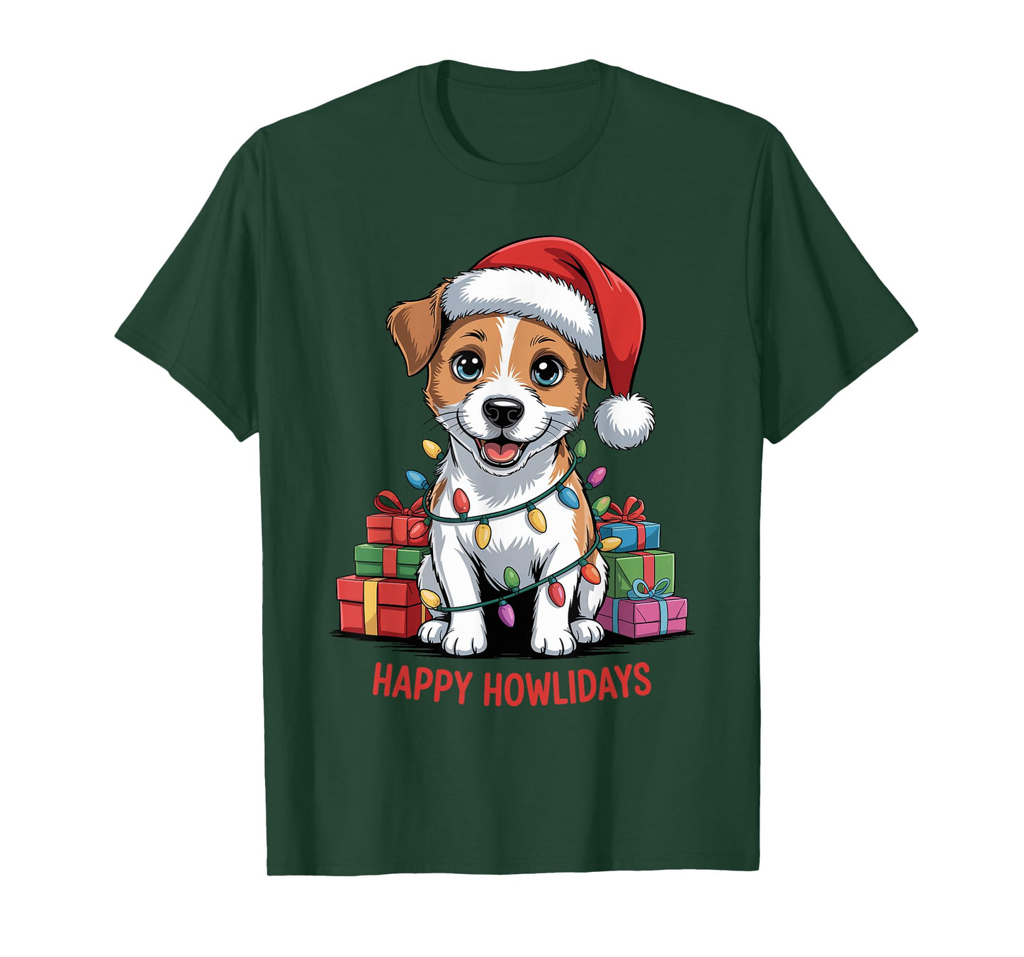 Cute Jack Russell Santa Hat Christmas Xmas Dog Lover Holiday T-Shirt