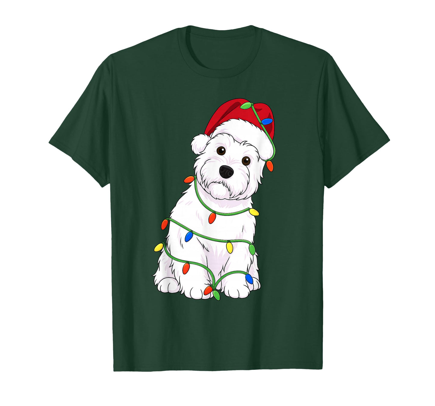 West Highland White Terrier Christmas Tree Lights Holiday T-Shirt